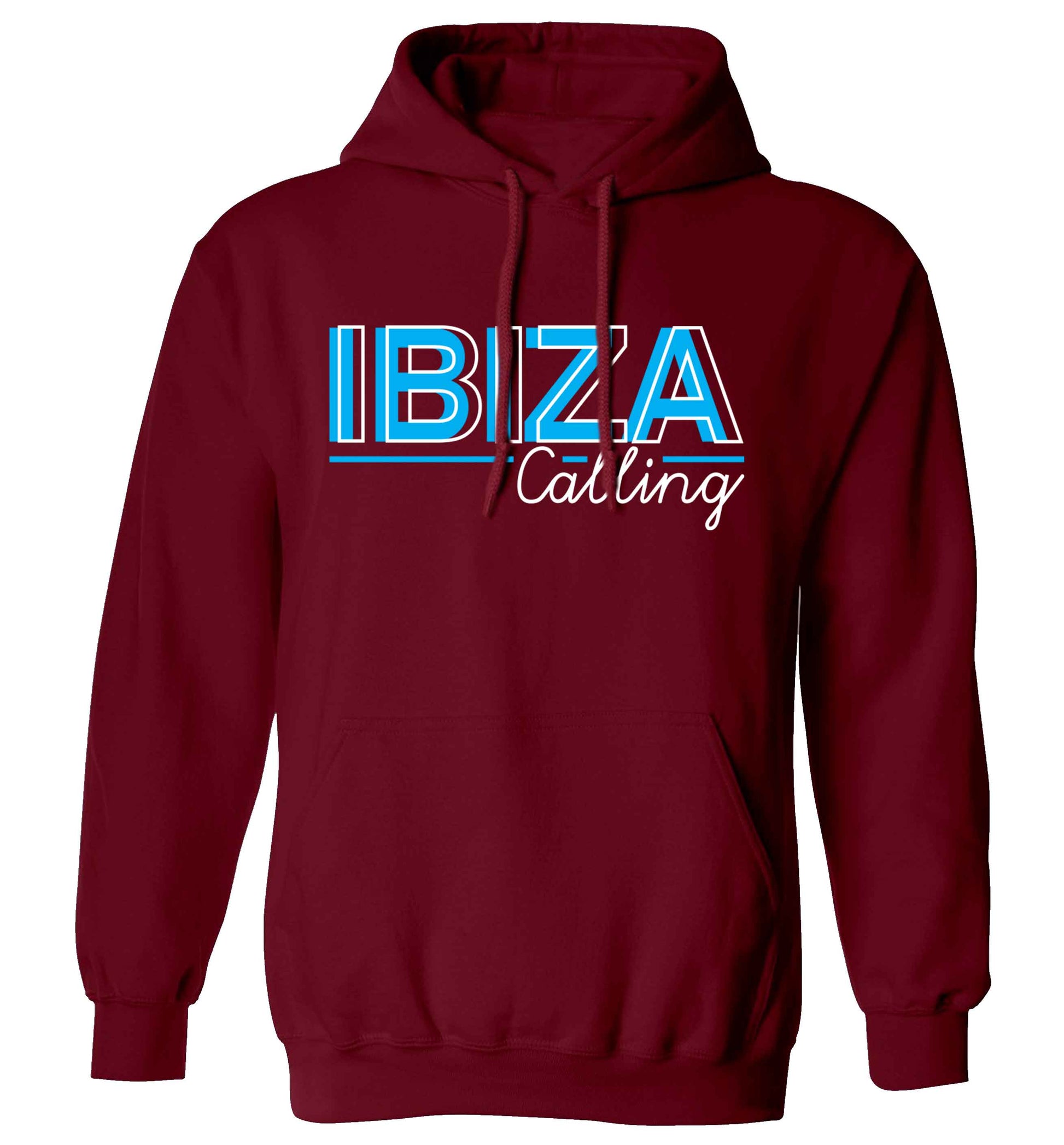 Ibiza calling adults unisex maroon hoodie 2XL