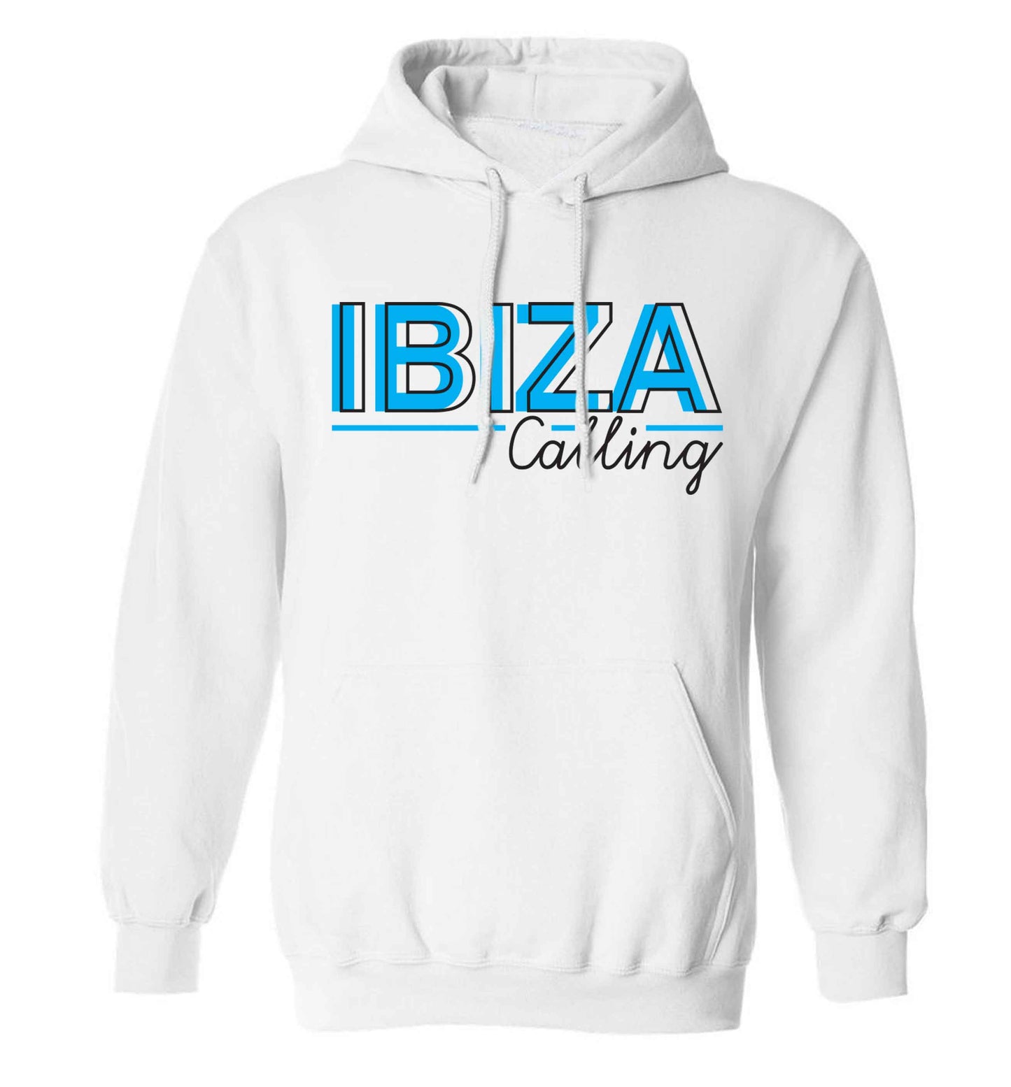 Ibiza calling adults unisex white hoodie 2XL