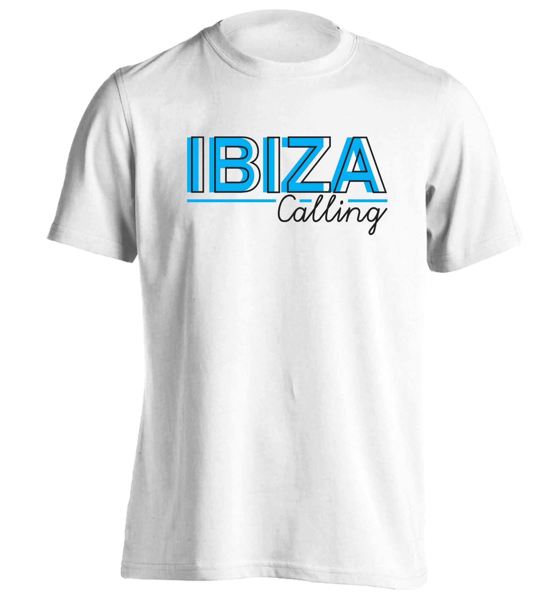 Ibiza calling adults unisex white Tshirt 2XL