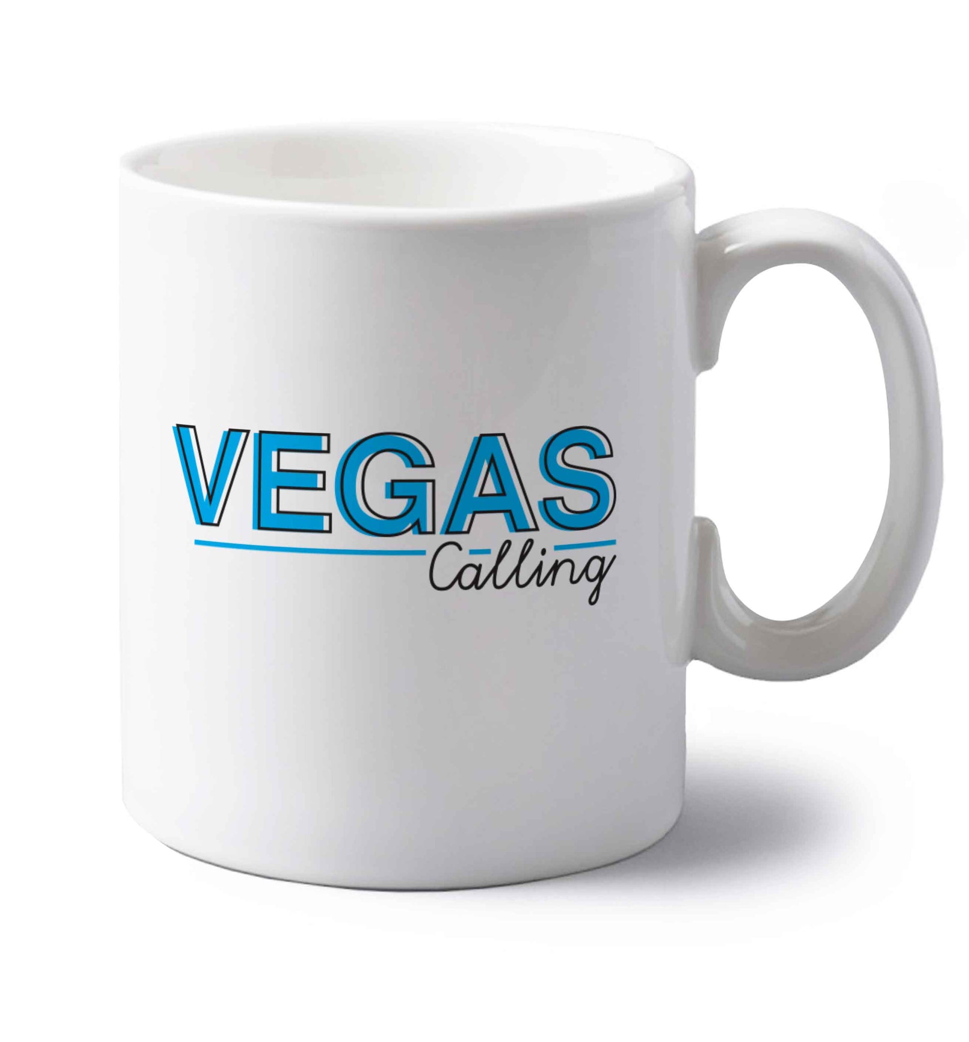 Vegas calling left handed white ceramic mug 