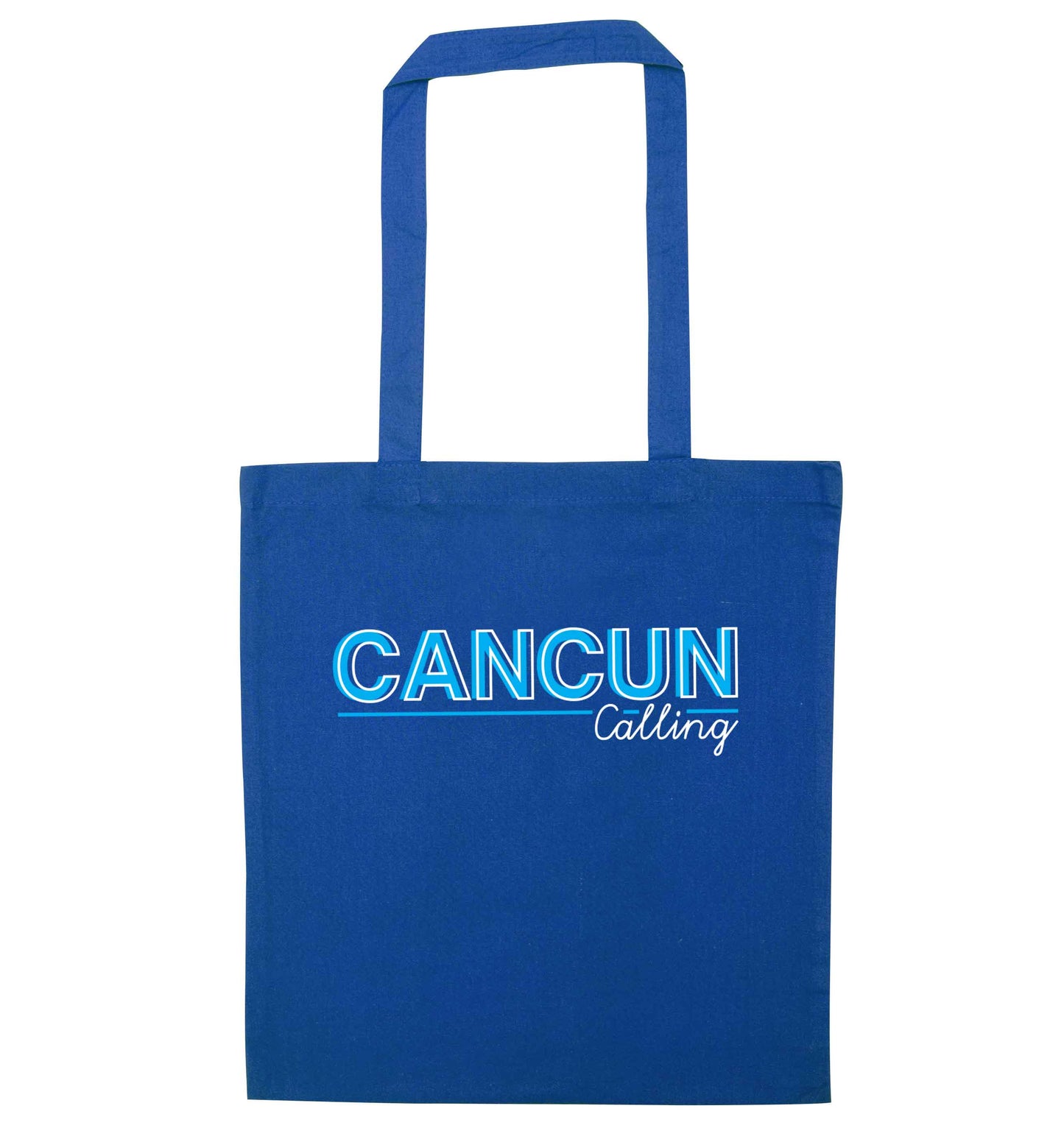 Cancun calling blue tote bag