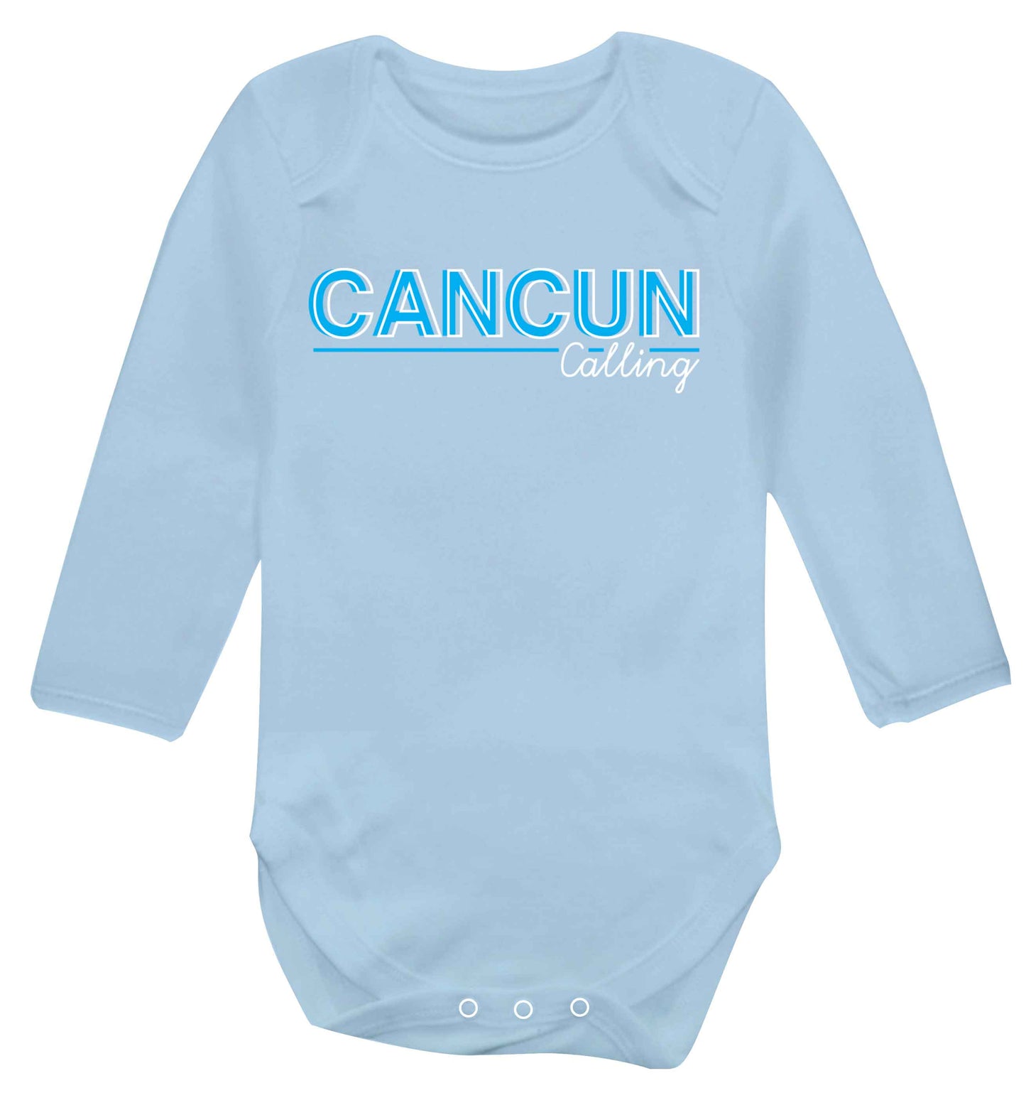 Cancun calling Baby Vest long sleeved pale blue 6-12 months