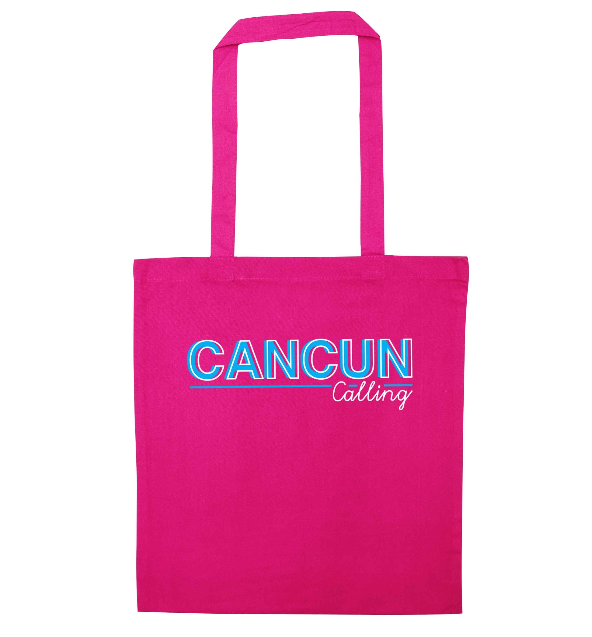Cancun calling pink tote bag