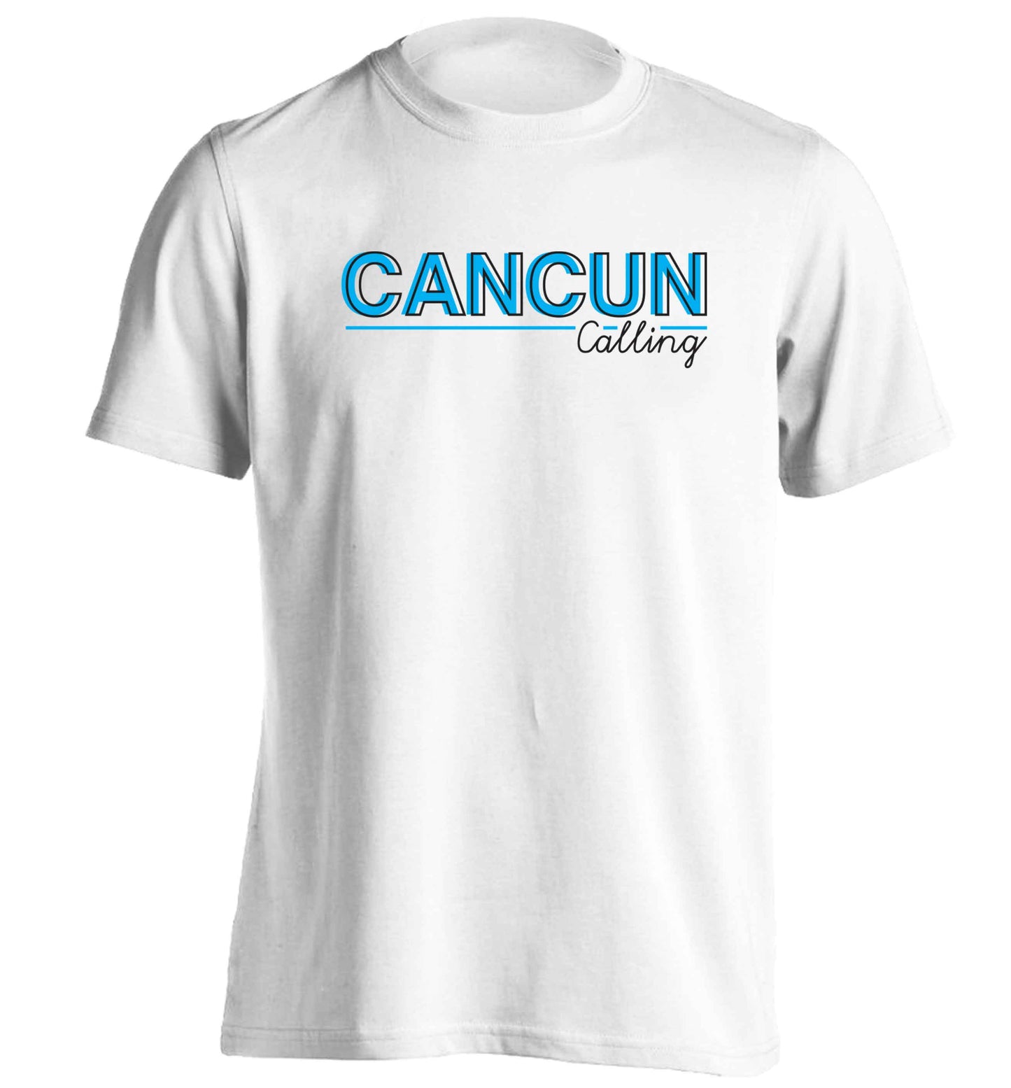 Cancun calling adults unisex white Tshirt 2XL