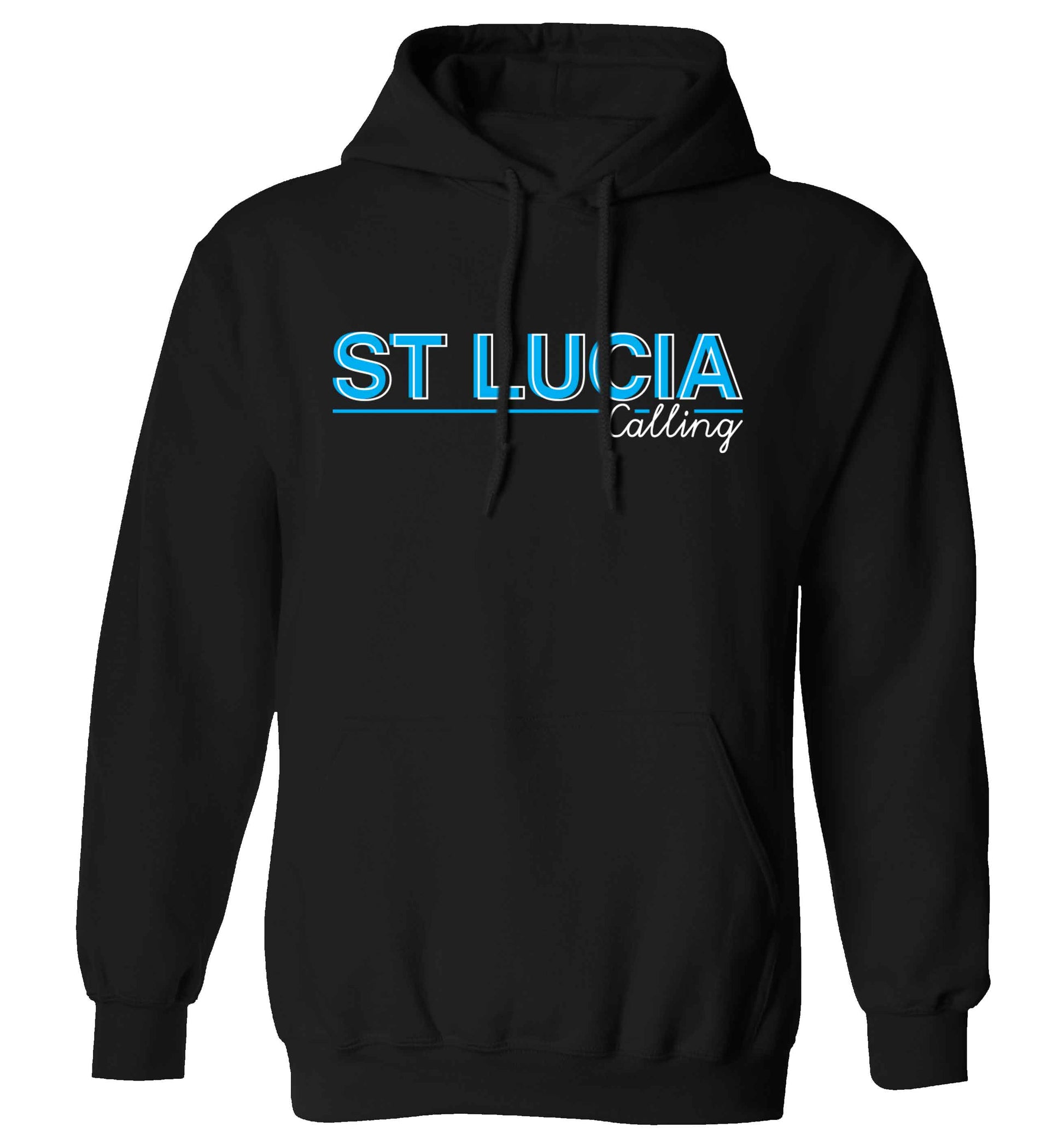 St Lucia calling adults unisex black hoodie 2XL