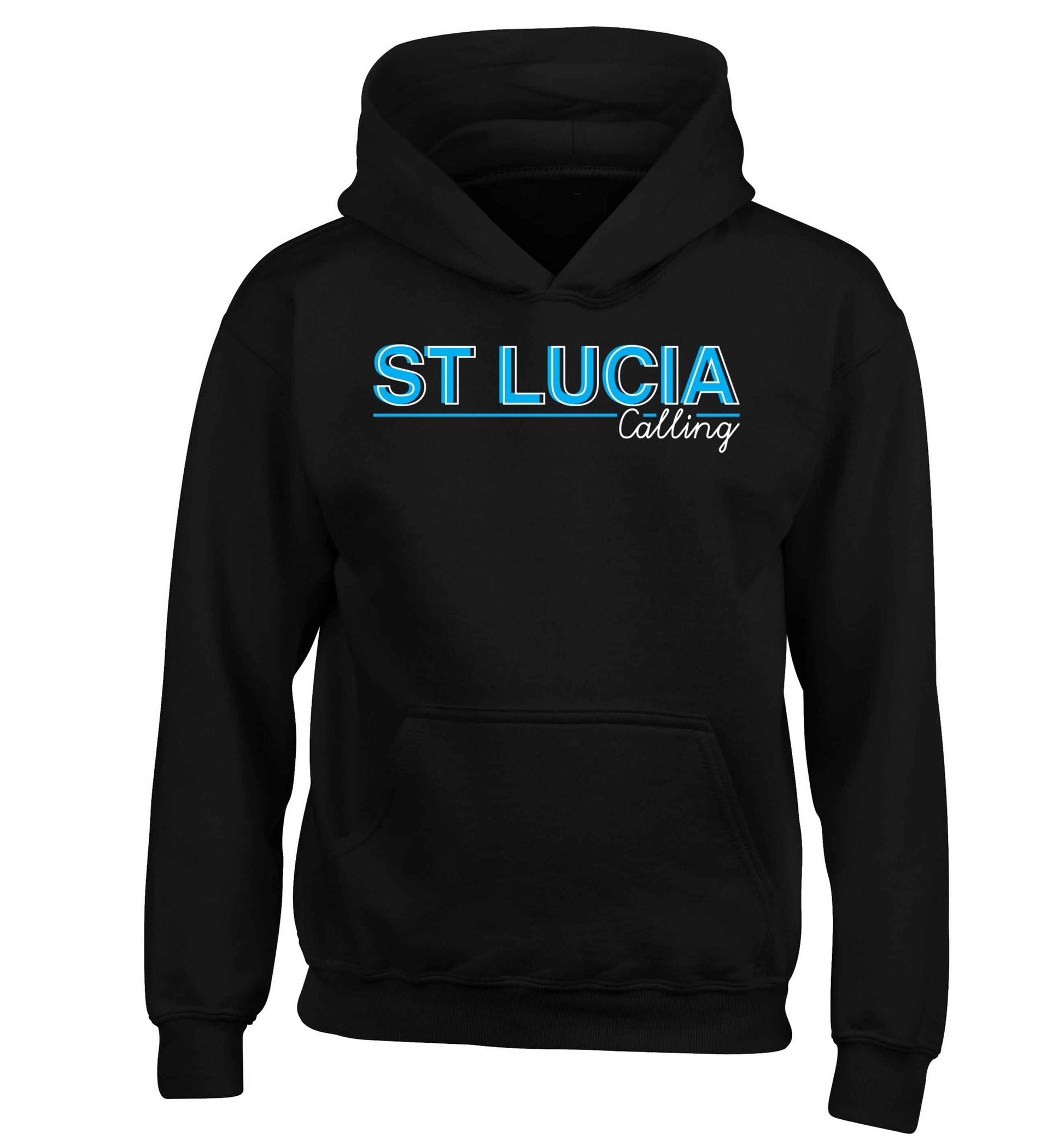 St Lucia calling children's black hoodie 12-13 Years