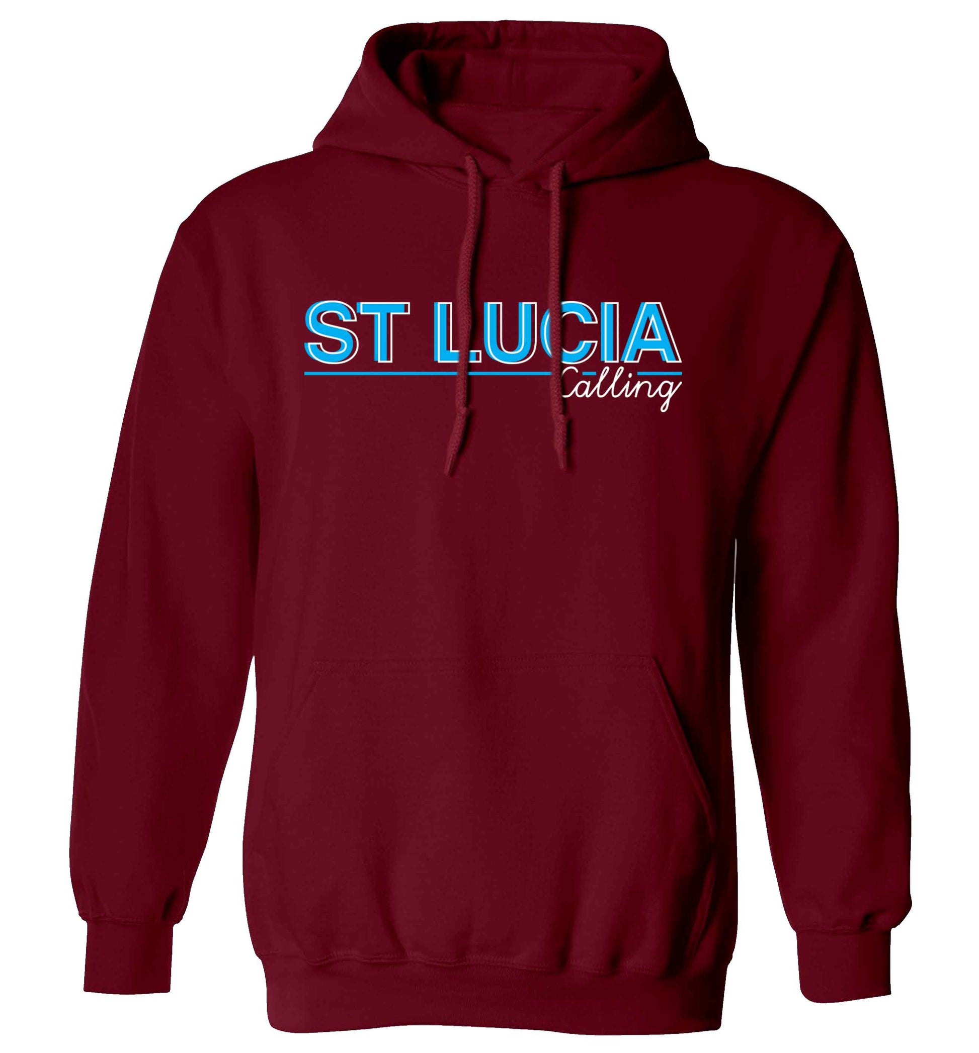 St Lucia calling adults unisex maroon hoodie 2XL