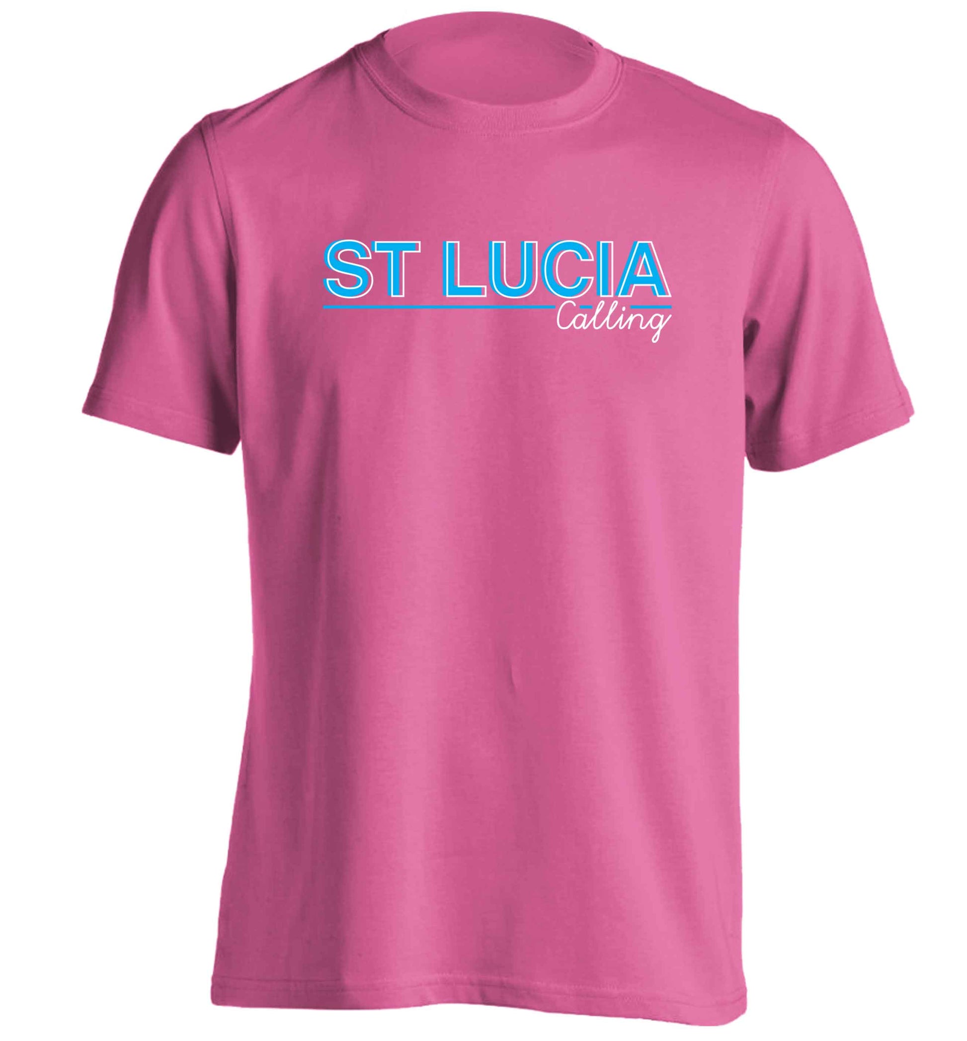 St Lucia calling adults unisex pink Tshirt 2XL