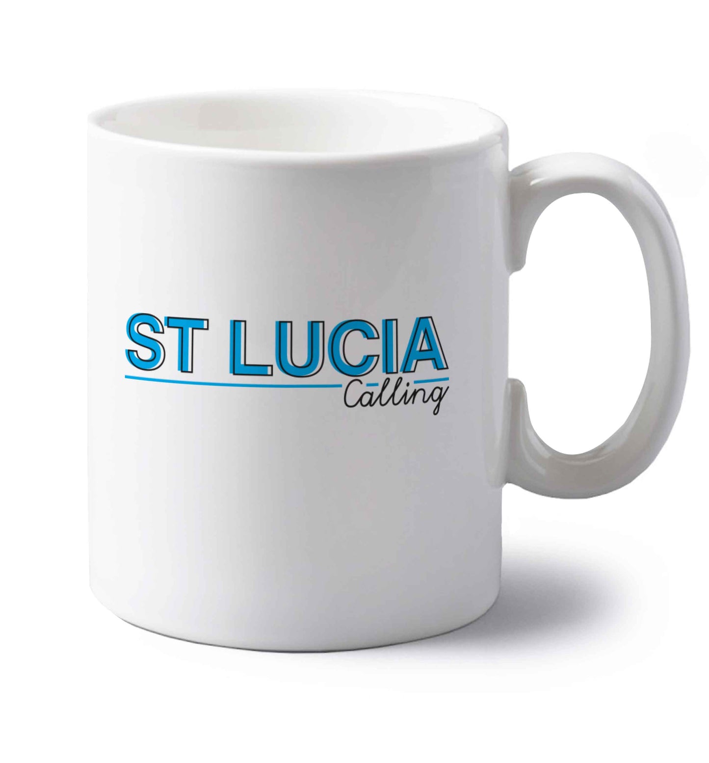 St Lucia calling left handed white ceramic mug 