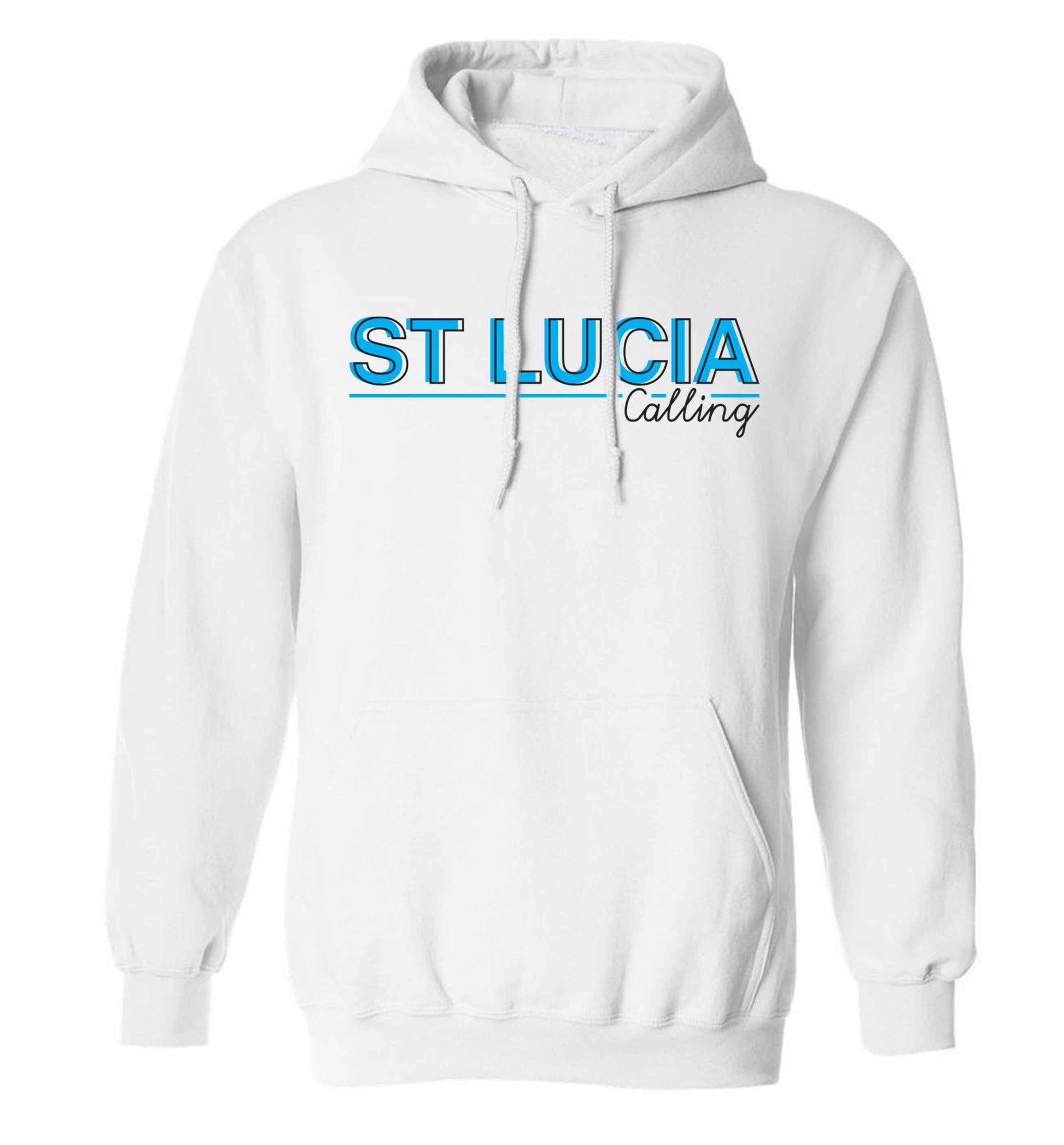 St Lucia calling adults unisex white hoodie 2XL