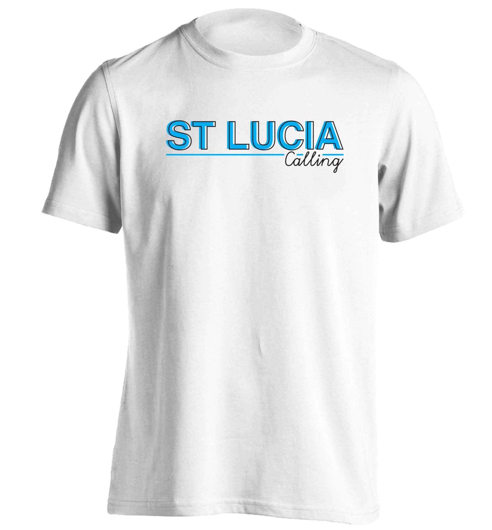 St Lucia calling adults unisex white Tshirt 2XL