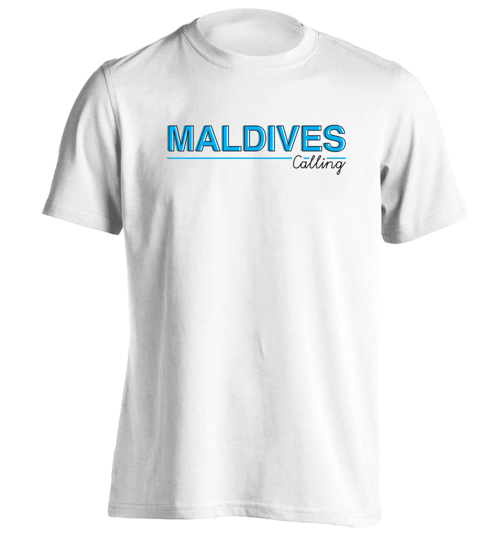 Maldives calling adults unisex white Tshirt 2XL