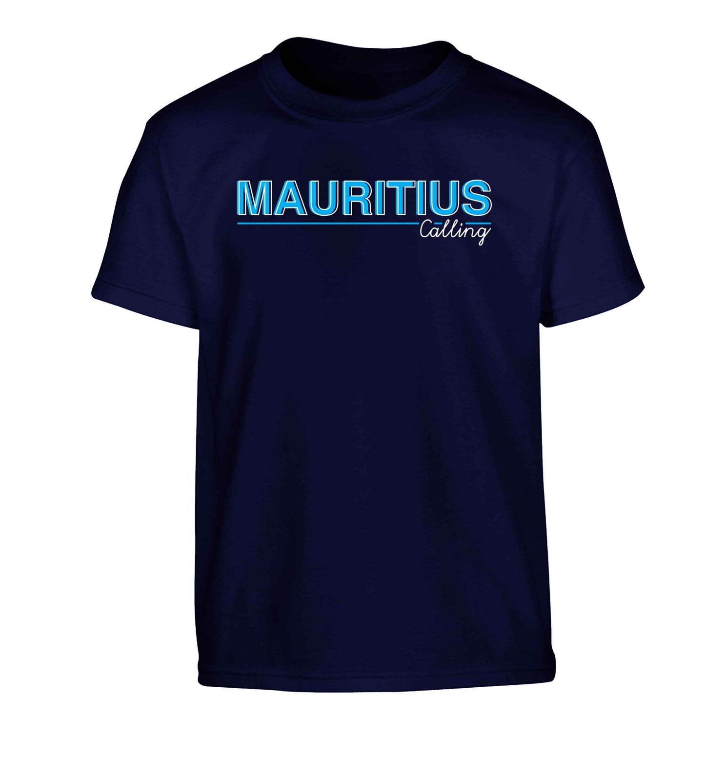 Mauritius calling Children's navy Tshirt 12-13 Years