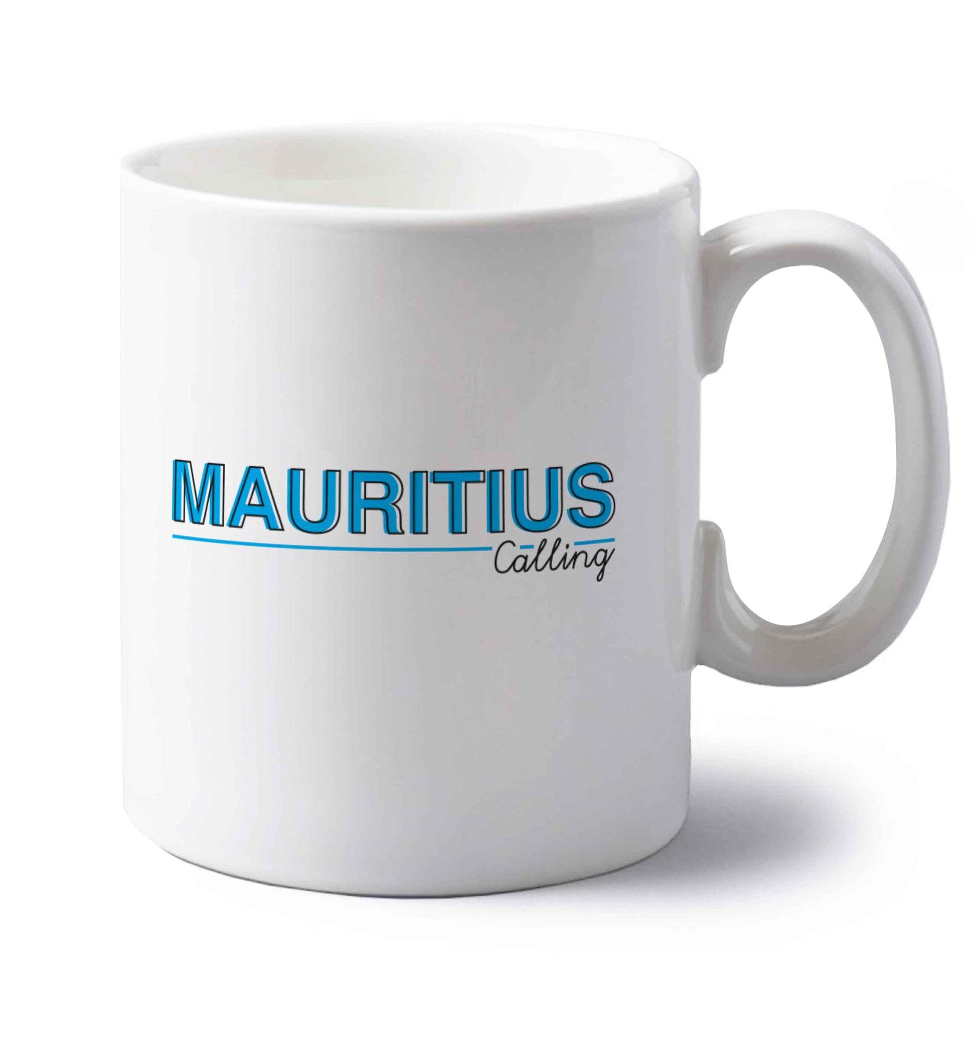 Mauritius calling left handed white ceramic mug 