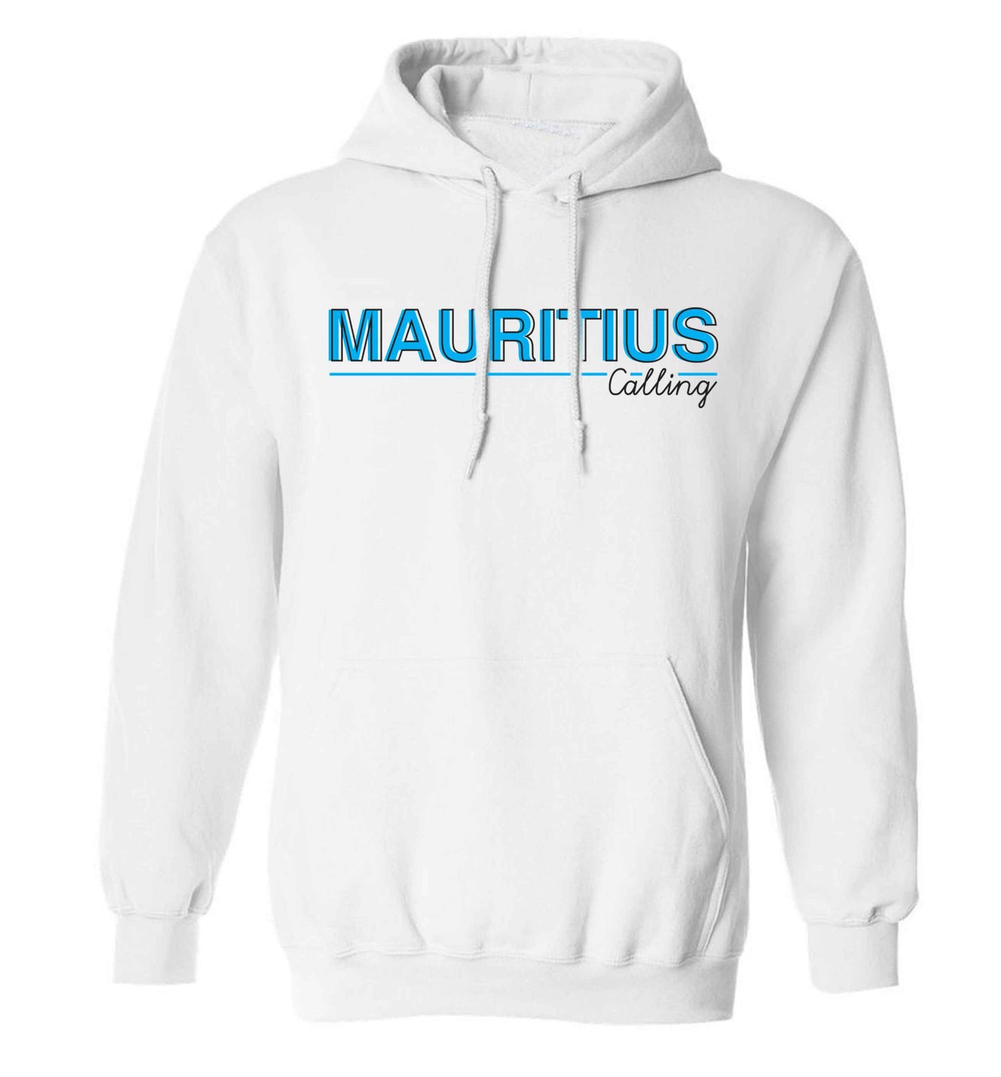 Mauritius calling adults unisex white hoodie 2XL