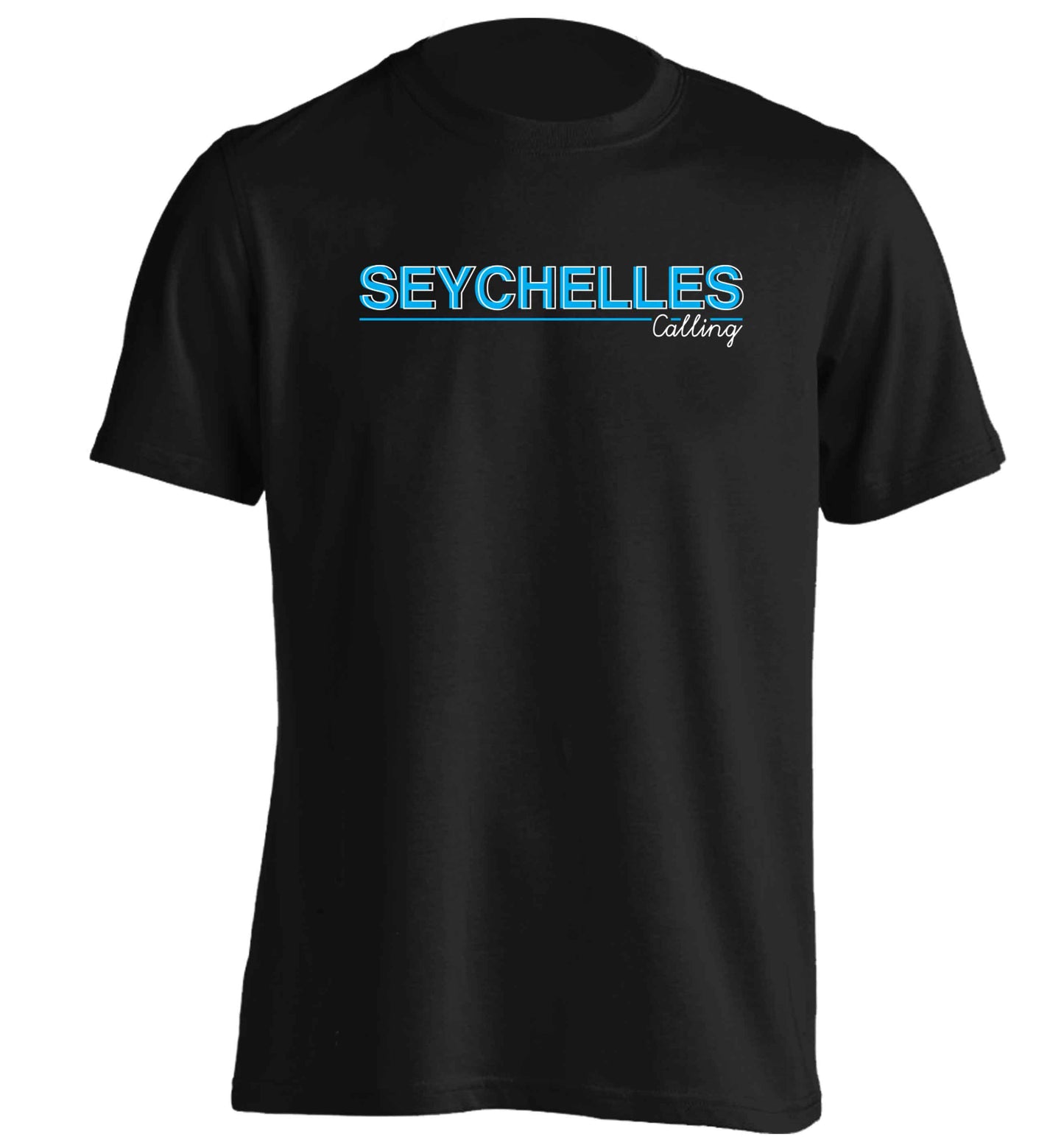 Seychelles calling adults unisex black Tshirt 2XL