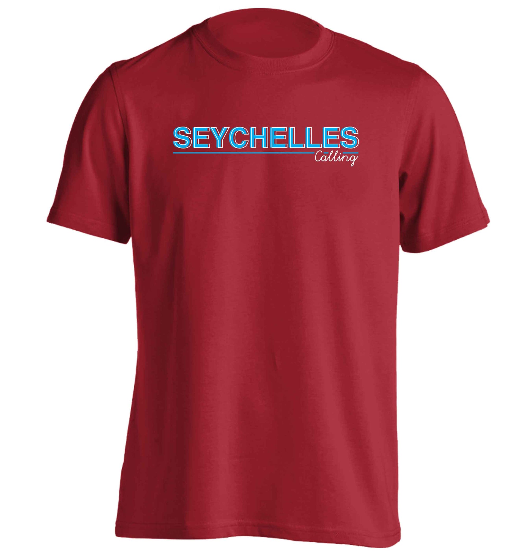 Seychelles calling adults unisex red Tshirt 2XL