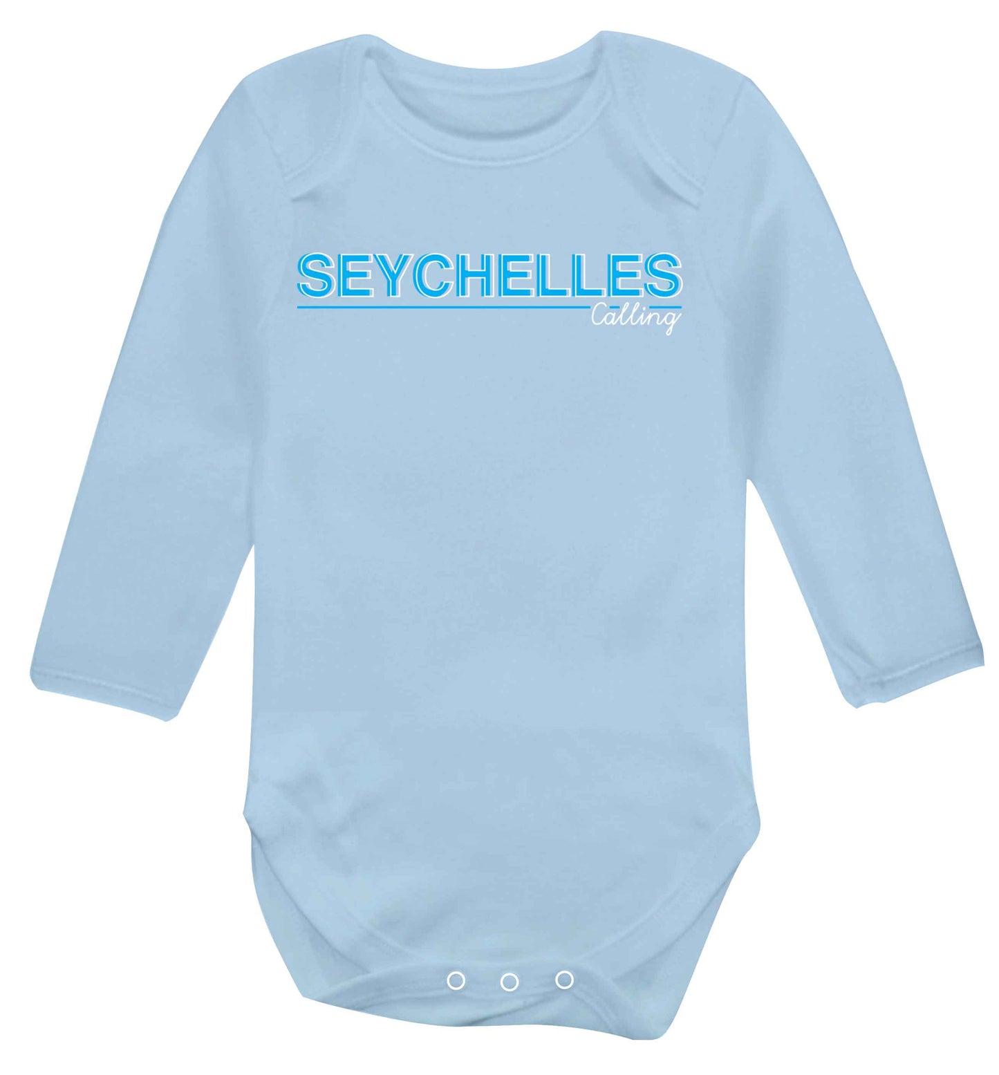 Seychelles calling Baby Vest long sleeved pale blue 6-12 months