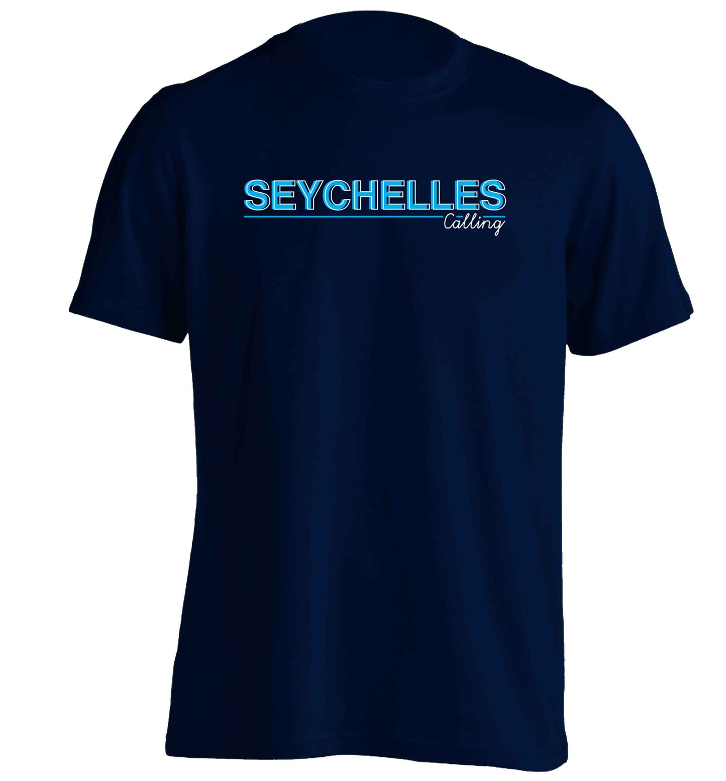 Seychelles calling adults unisex navy Tshirt 2XL