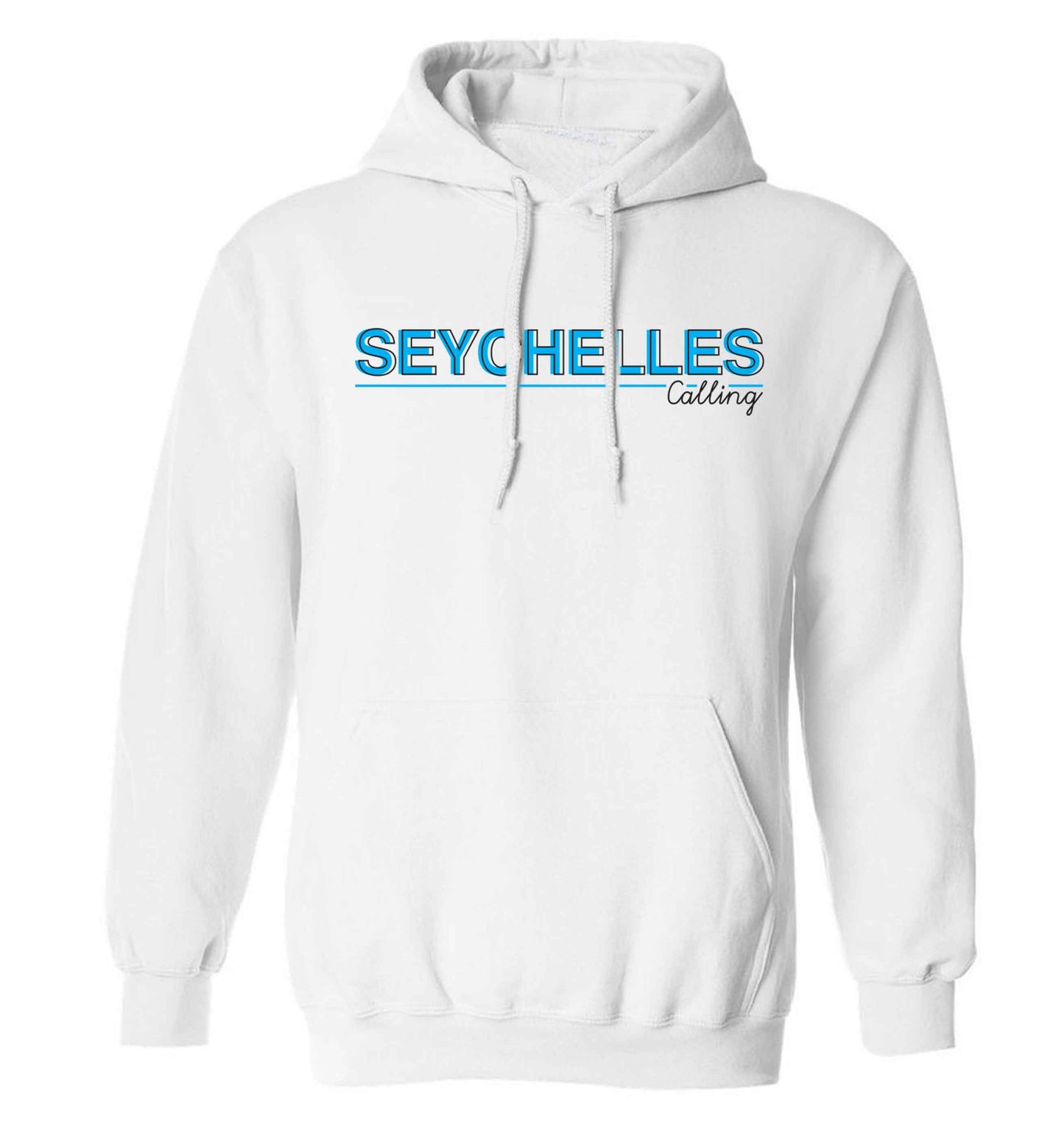 Seychelles calling adults unisex white hoodie 2XL