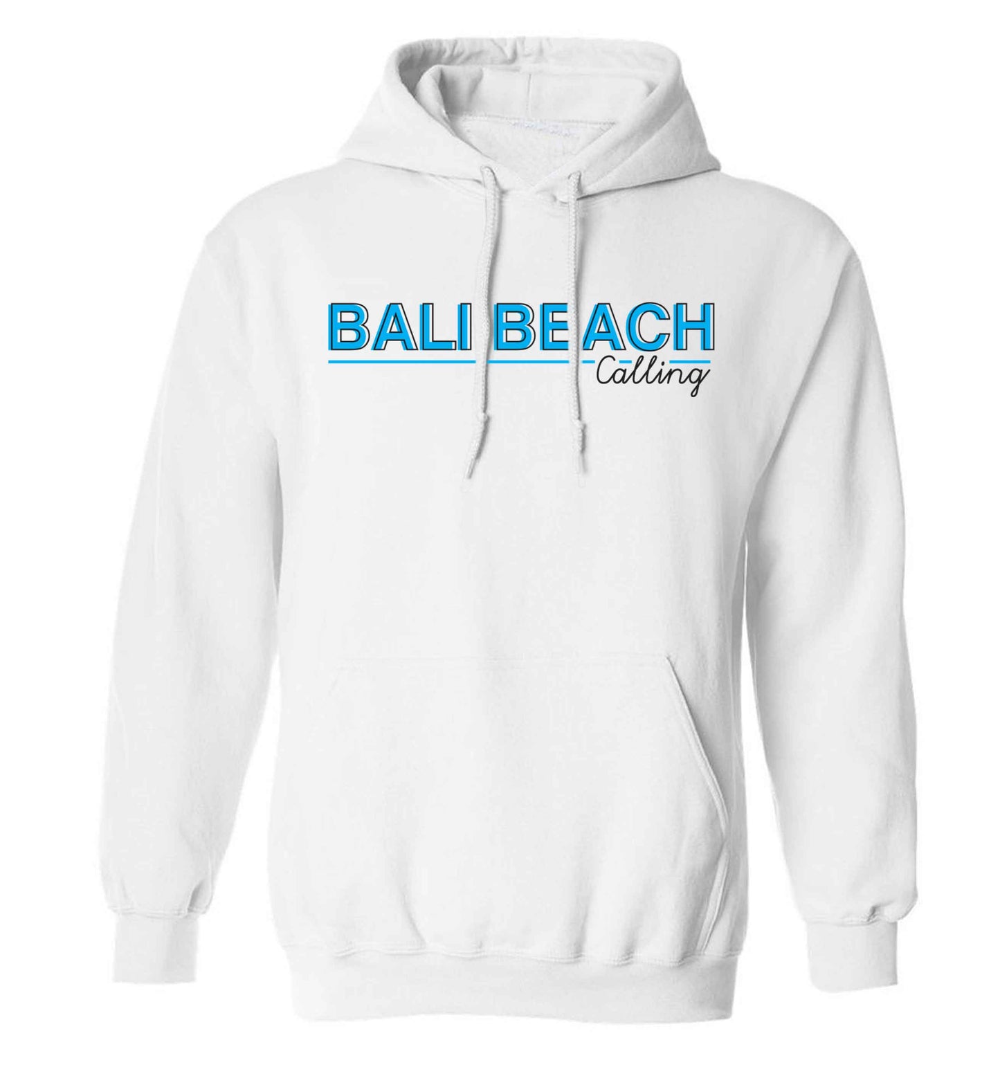 Bali beach calling adults unisex white hoodie 2XL