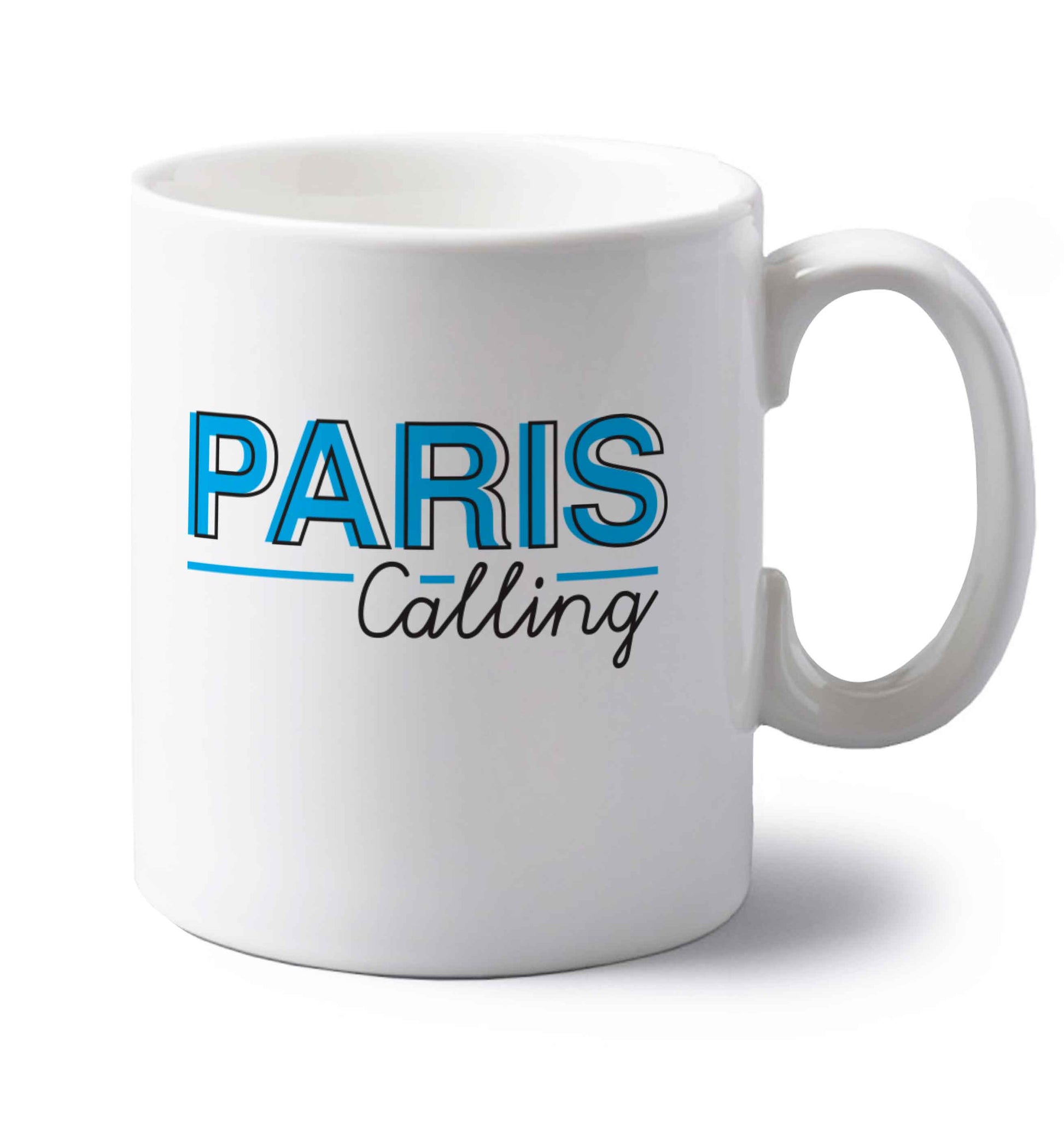 Paris calling left handed white ceramic mug 