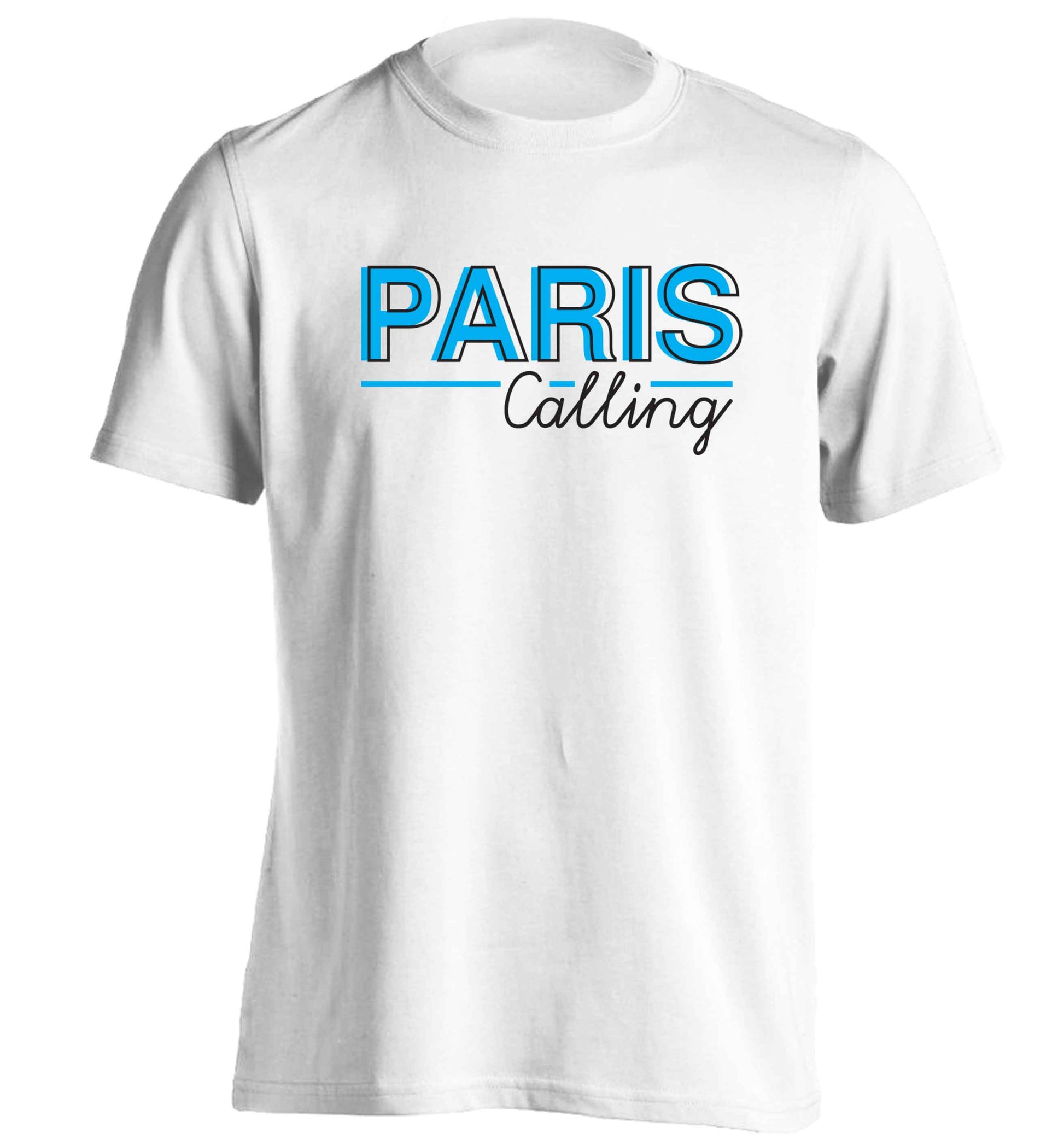 Paris calling adults unisex white Tshirt 2XL