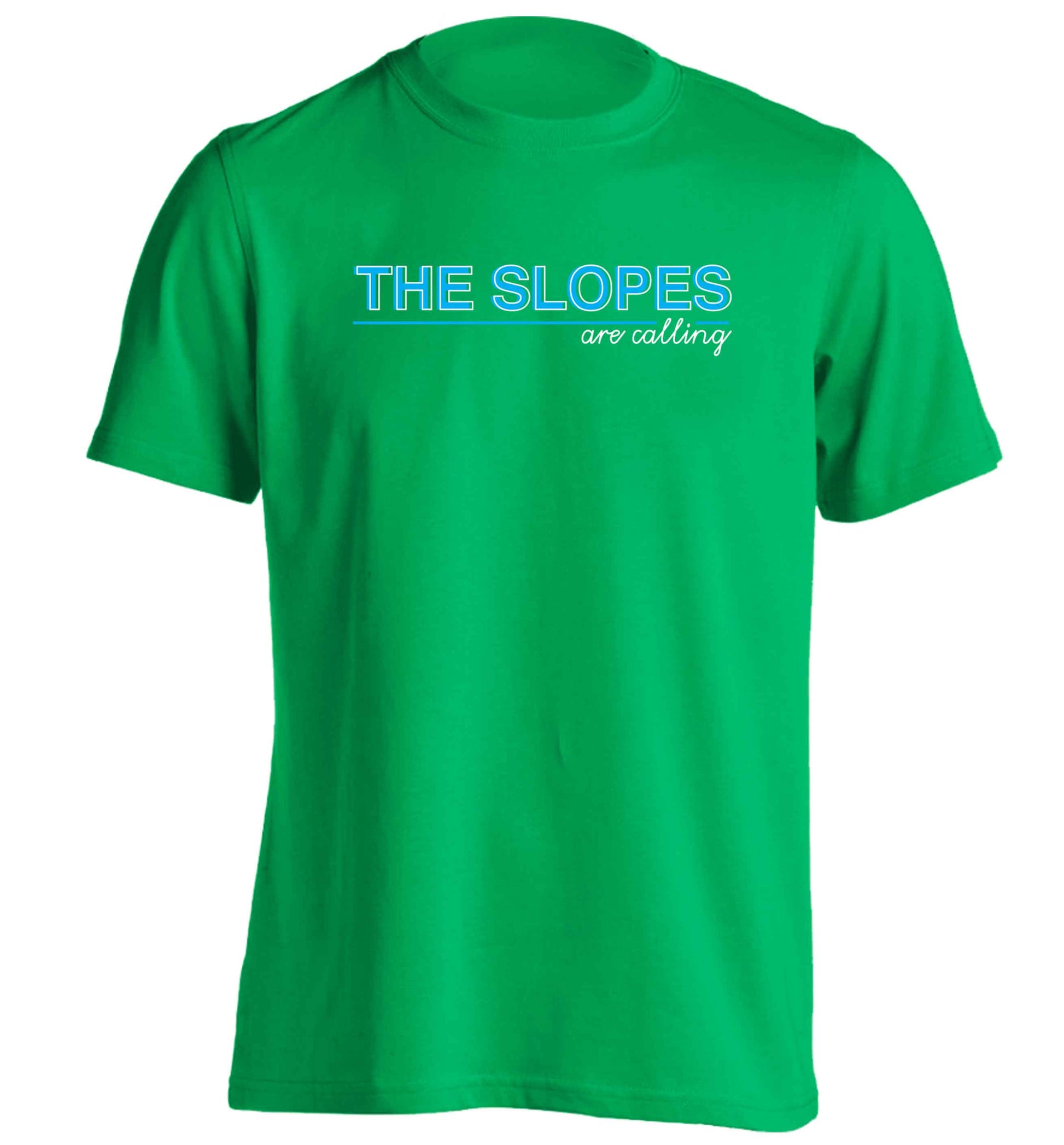 The slopes are calling adults unisex green Tshirt 2XL