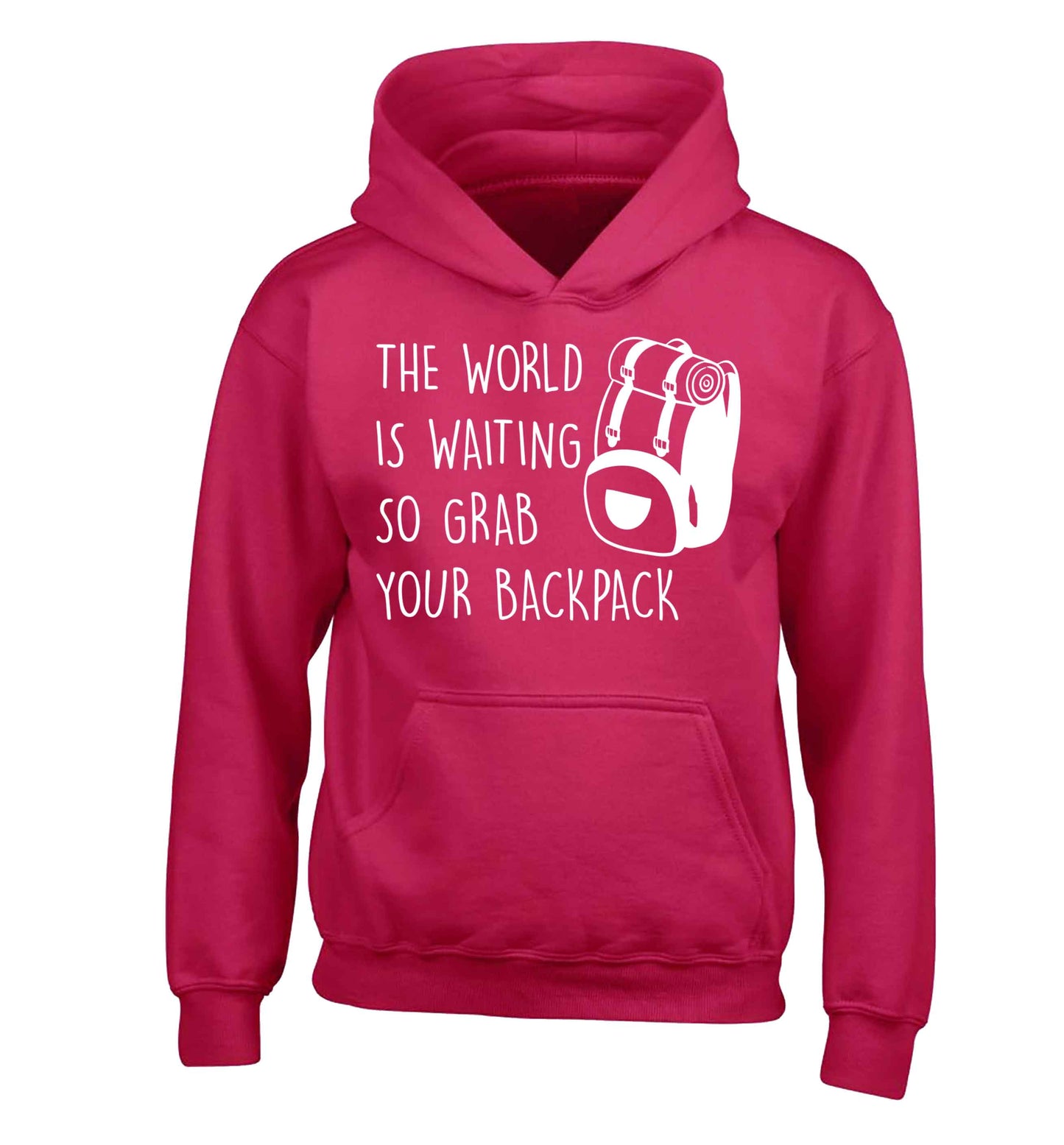 The world is waiting so grab your backpack children's pink hoodie 12-13 Years