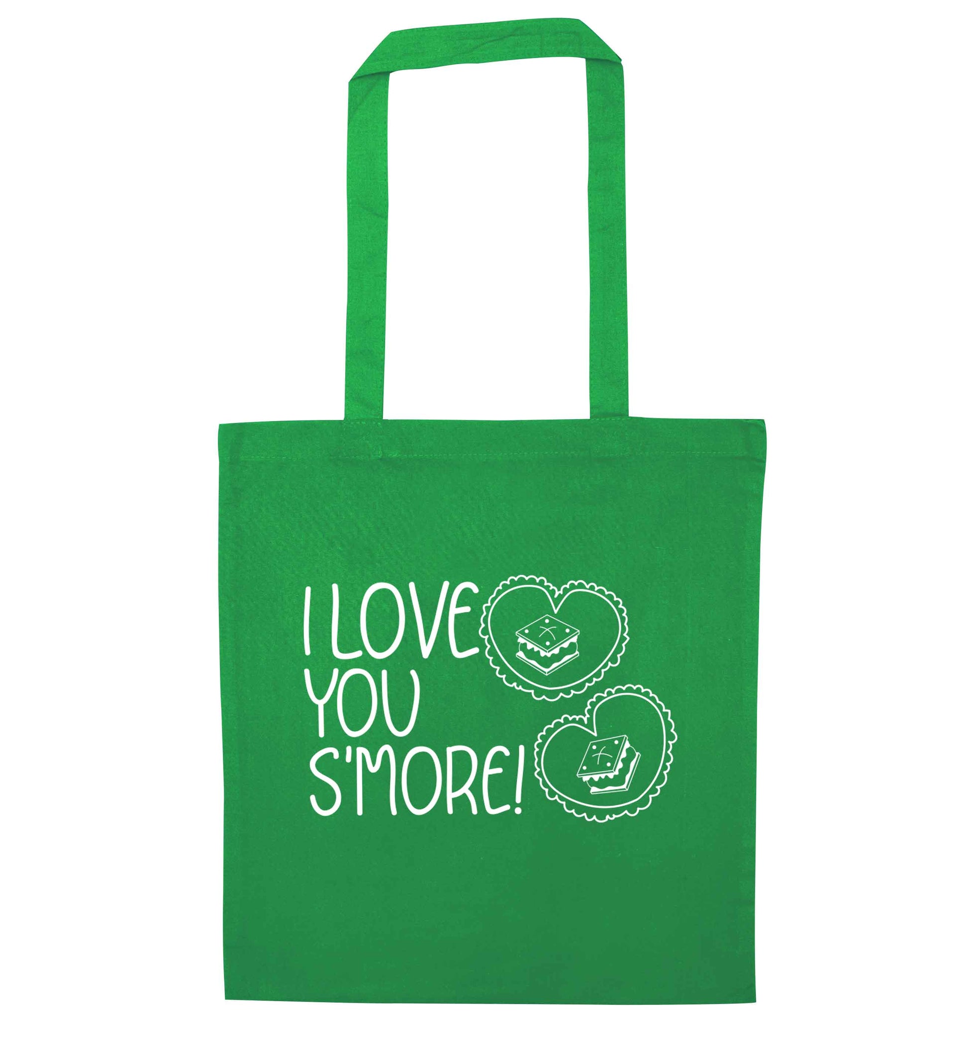 I love you s'more than anything green tote bag