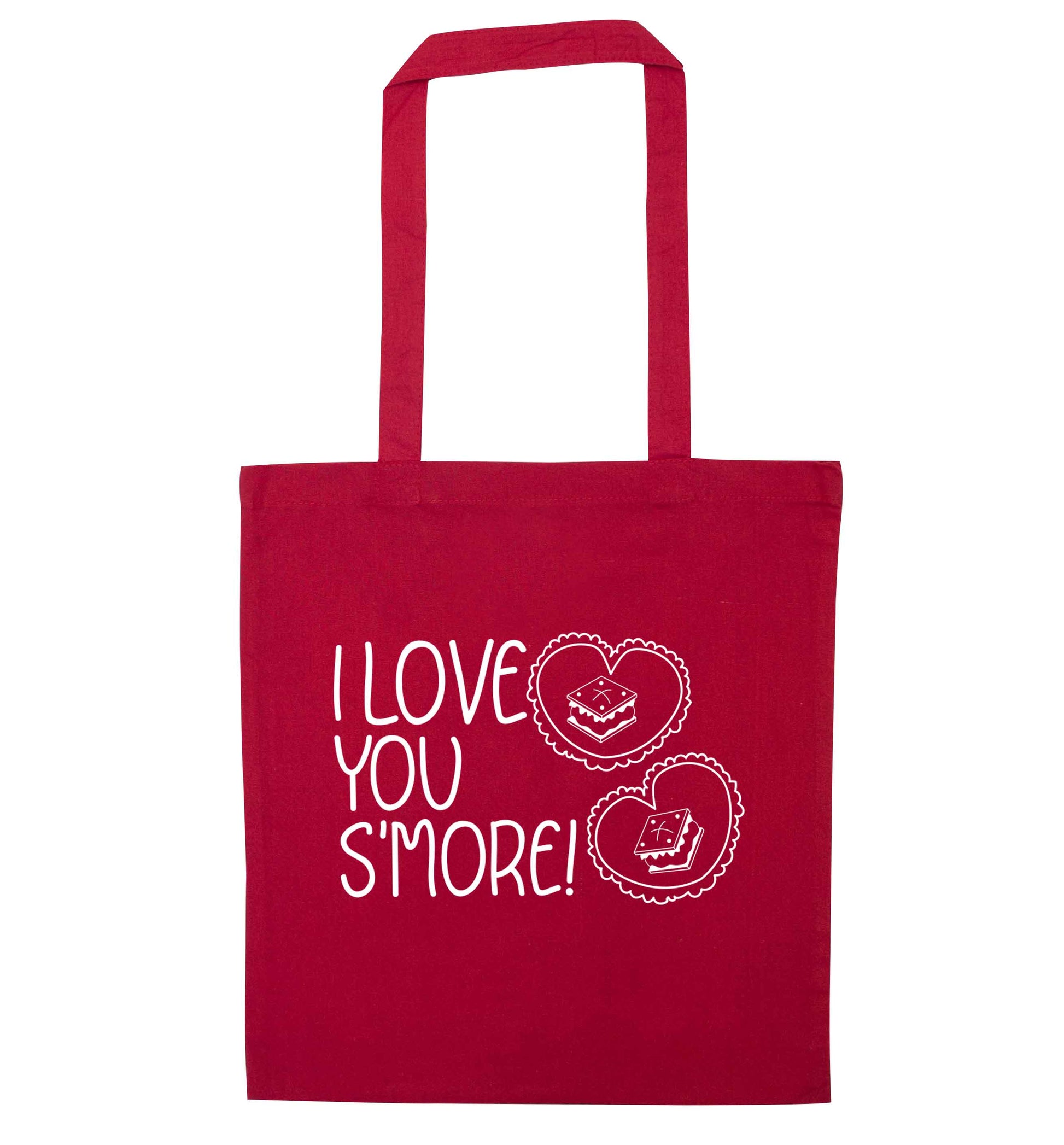 I love you s'more than anything red tote bag
