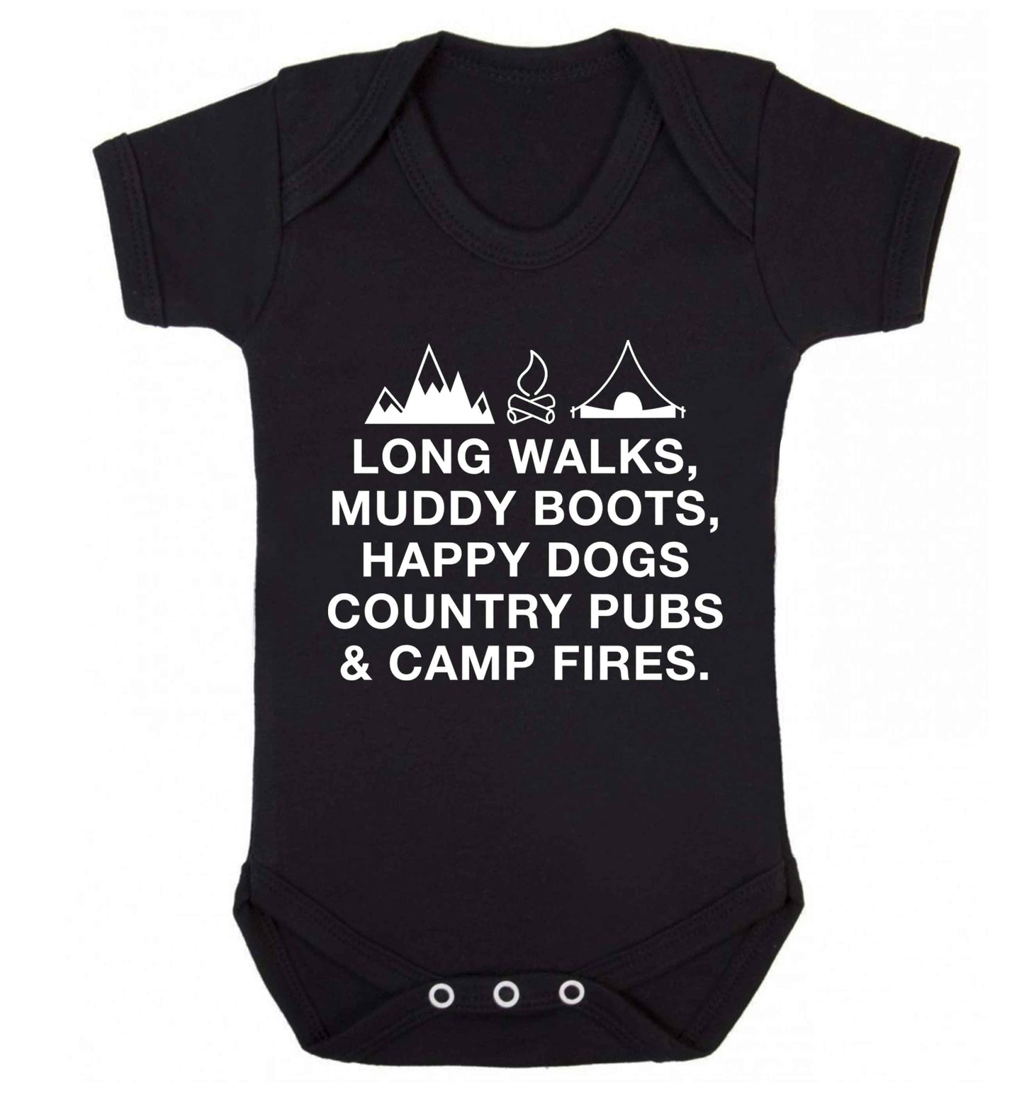 Long walks muddy boots happy dogs country pubs and camp fires Baby Vest black 18-24 months