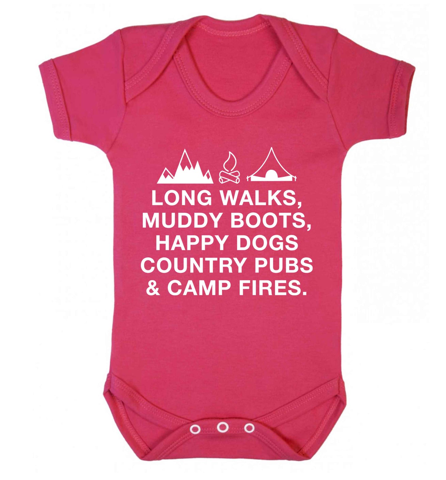 Long walks muddy boots happy dogs country pubs and camp fires Baby Vest dark pink 18-24 months
