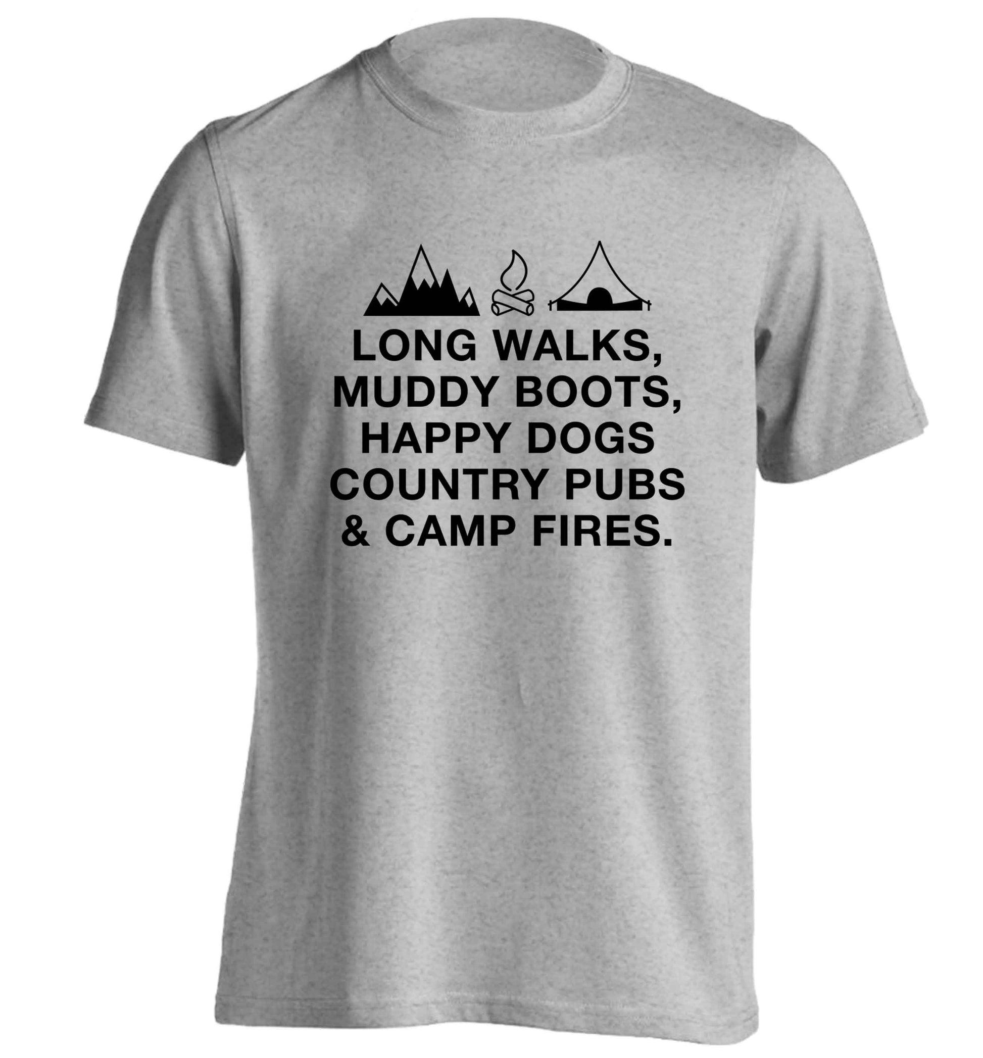 Long walks muddy boots happy dogs country pubs and camp fires adults unisex grey Tshirt 2XL