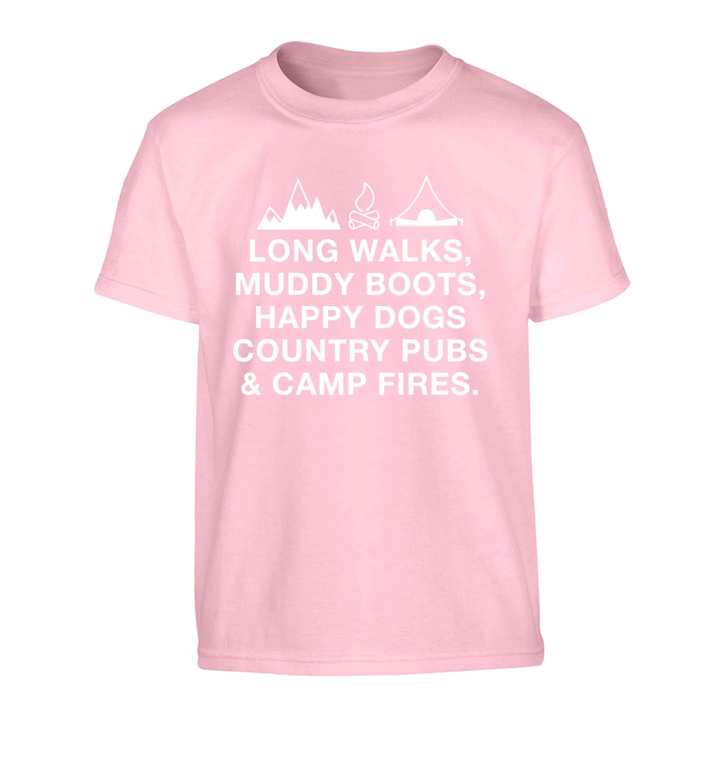 Long walks muddy boots happy dogs country pubs and camp fires Children's light pink Tshirt 12-13 Years