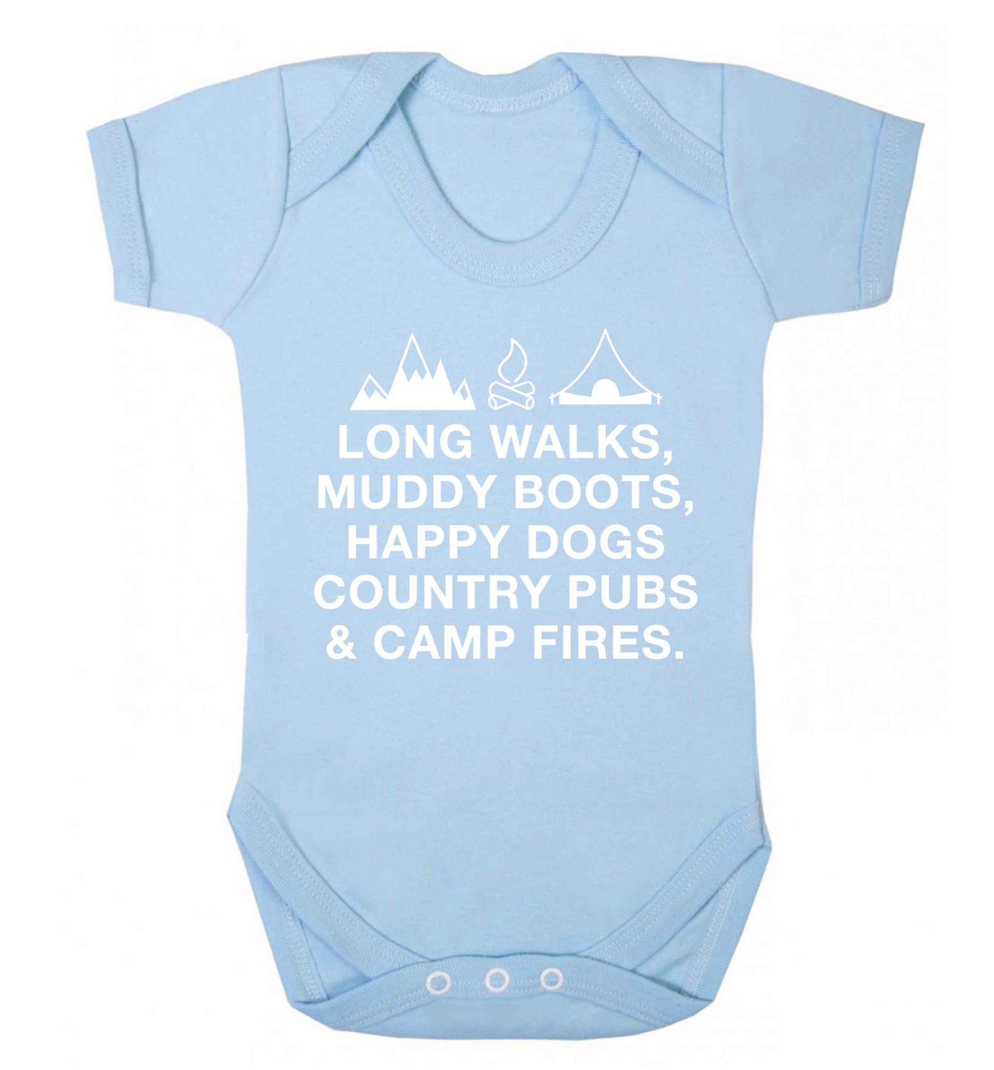 Long walks muddy boots happy dogs country pubs and camp fires Baby Vest pale blue 18-24 months
