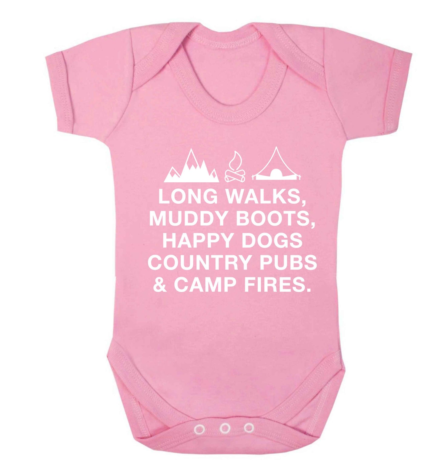 Long walks muddy boots happy dogs country pubs and camp fires Baby Vest pale pink 18-24 months
