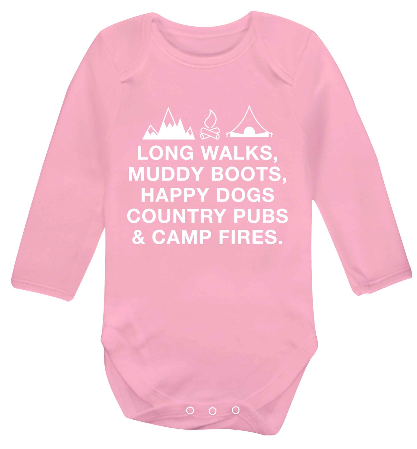 Long walks muddy boots happy dogs country pubs and camp fires Baby Vest long sleeved pale pink 6-12 months