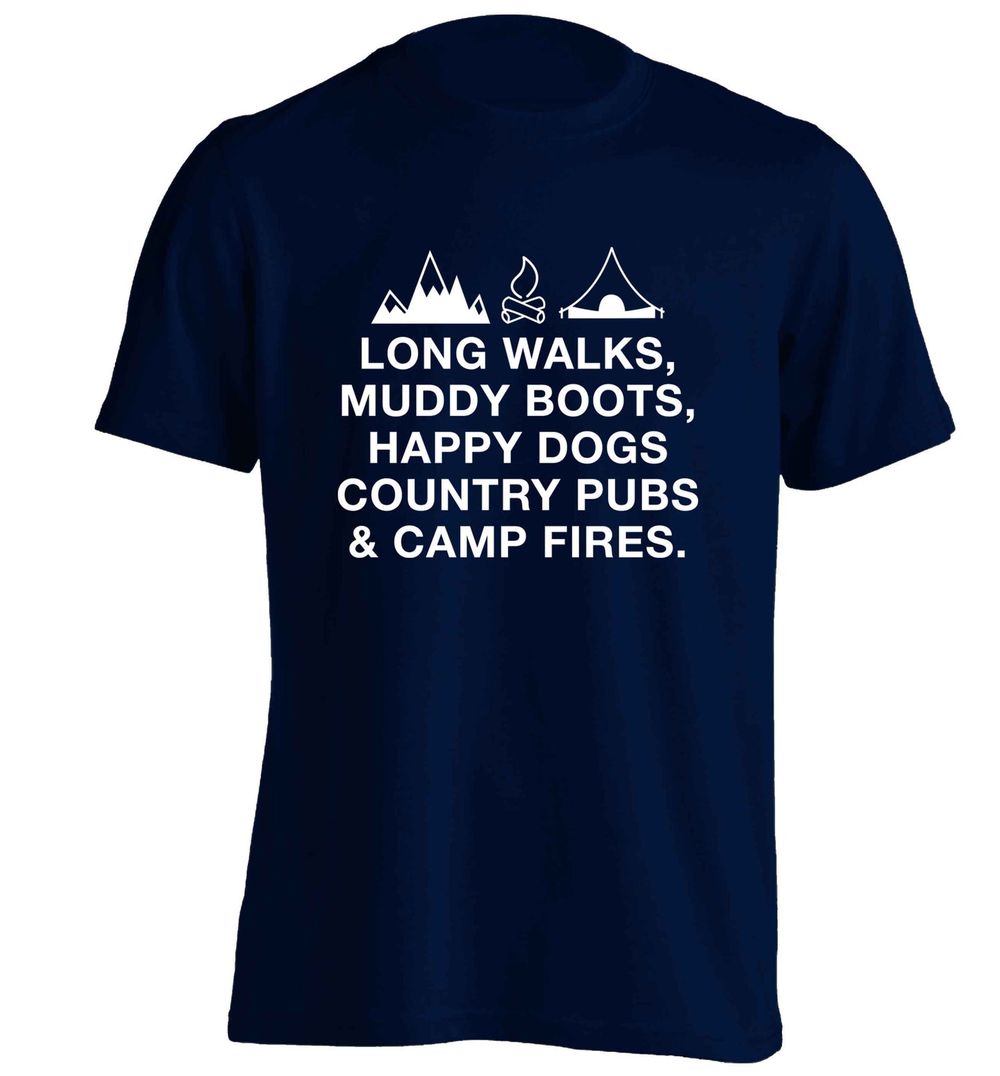 Long walks muddy boots happy dogs country pubs and camp fires adults unisex navy Tshirt 2XL