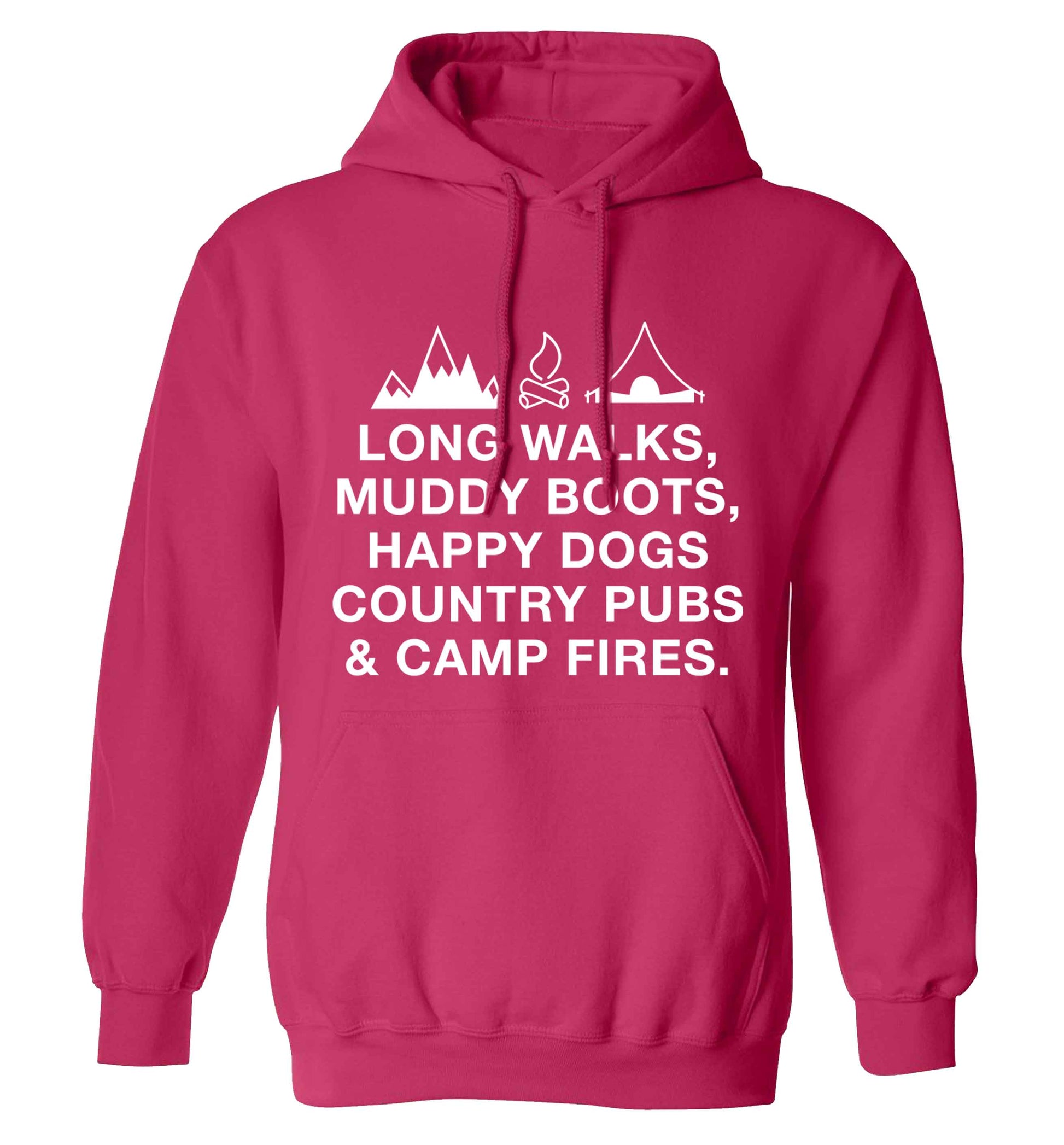 Long walks muddy boots happy dogs country pubs and camp fires adults unisex pink hoodie 2XL