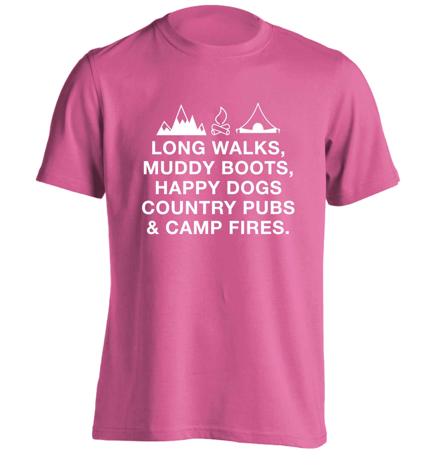 Long walks muddy boots happy dogs country pubs and camp fires adults unisex pink Tshirt 2XL