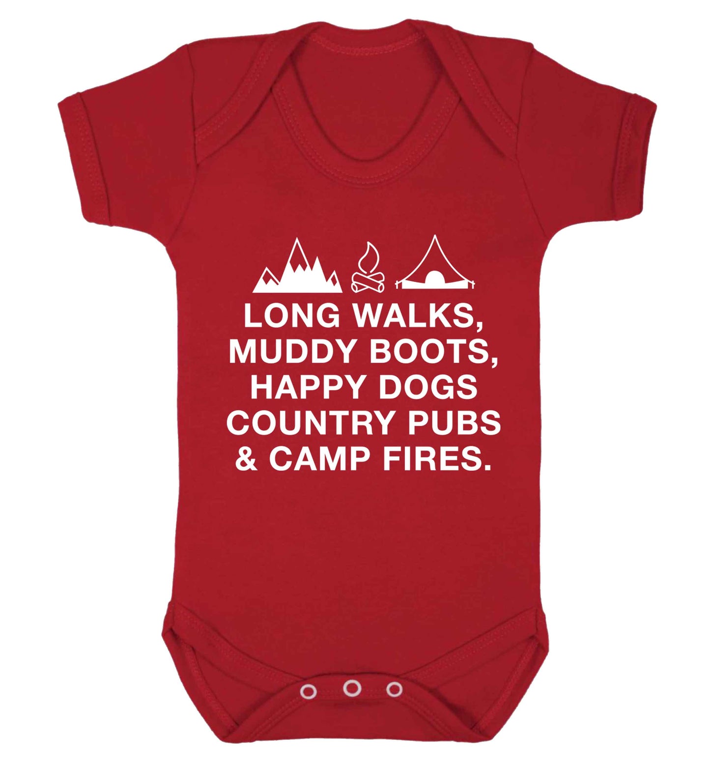 Long walks muddy boots happy dogs country pubs and camp fires Baby Vest red 18-24 months