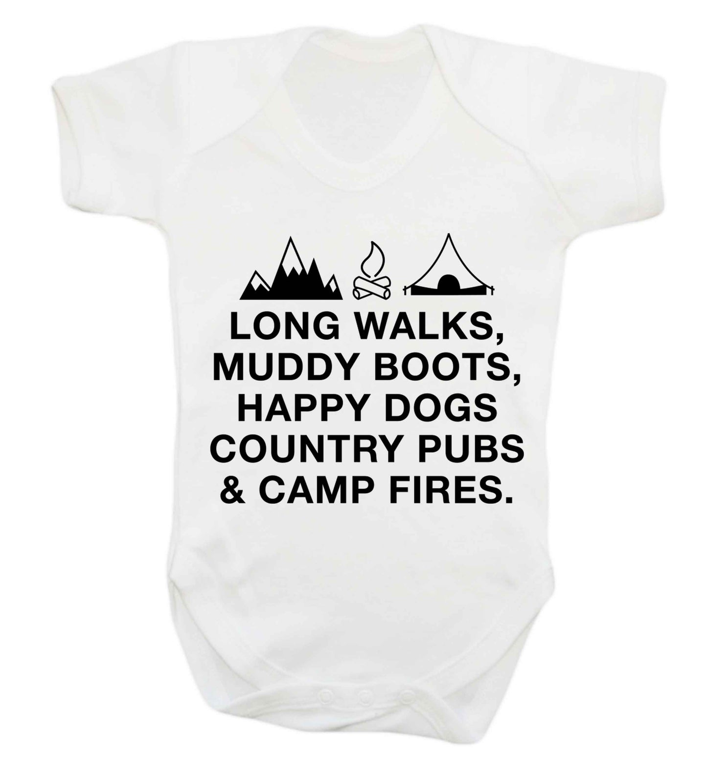 Long walks muddy boots happy dogs country pubs and camp fires Baby Vest white 18-24 months