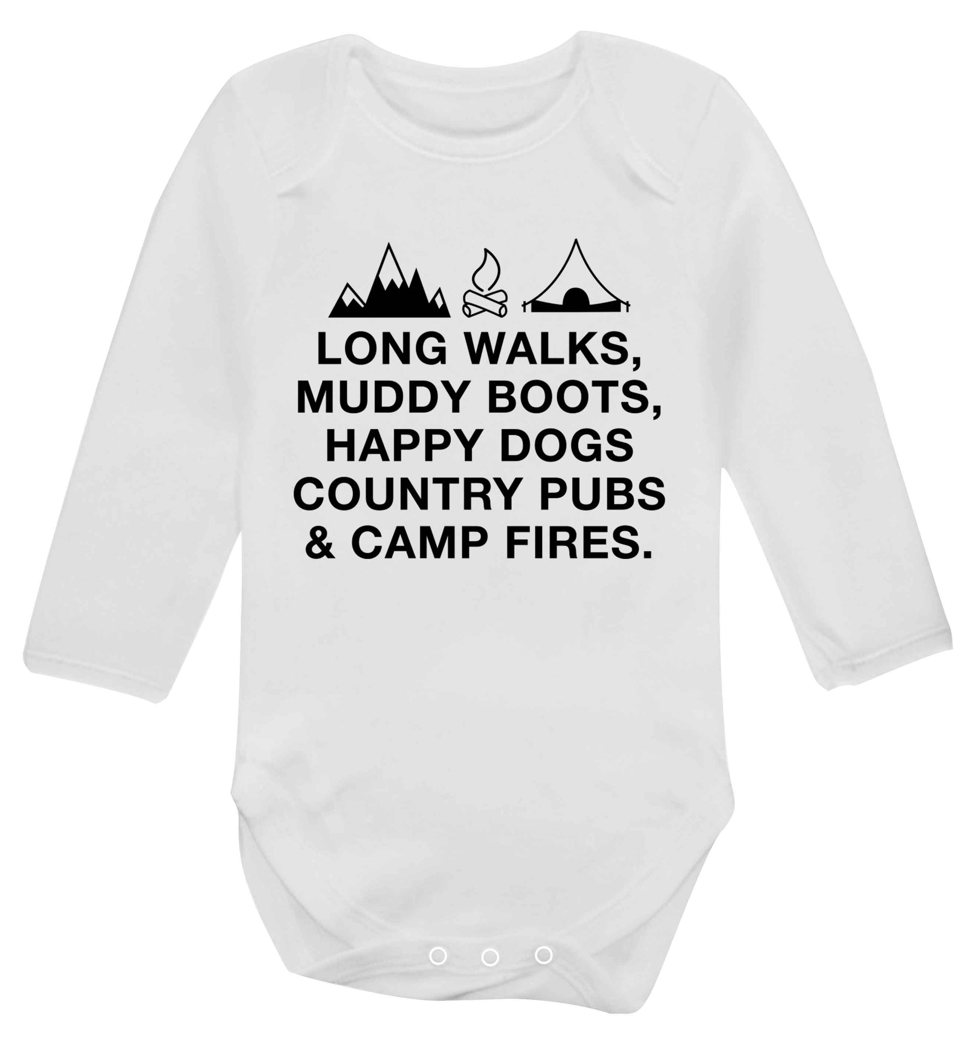 Long walks muddy boots happy dogs country pubs and camp fires Baby Vest long sleeved white 6-12 months