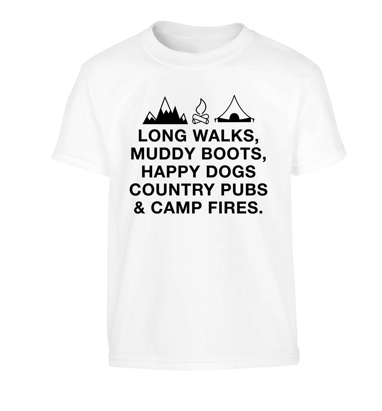 Long walks muddy boots happy dogs country pubs and camp fires Children's white Tshirt 12-13 Years