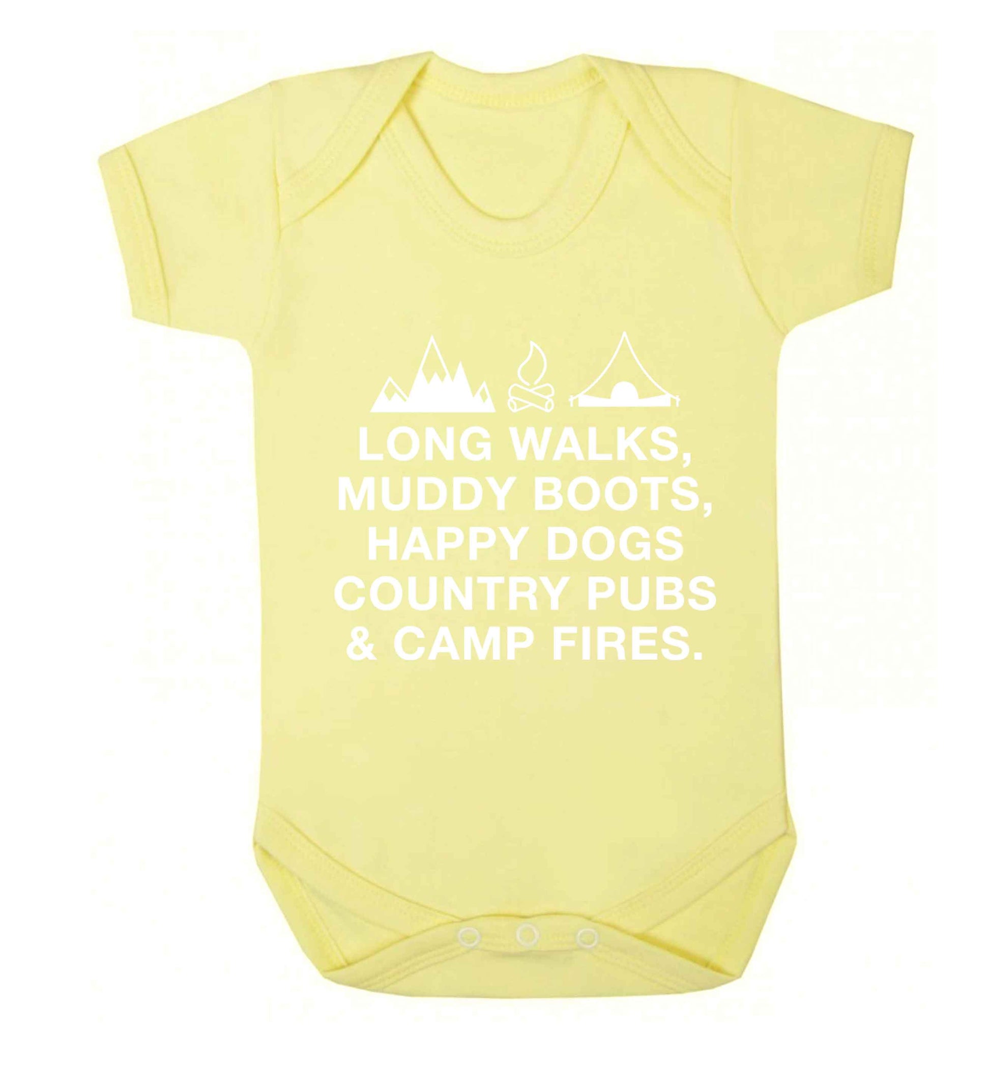 Long walks muddy boots happy dogs country pubs and camp fires Baby Vest pale yellow 18-24 months