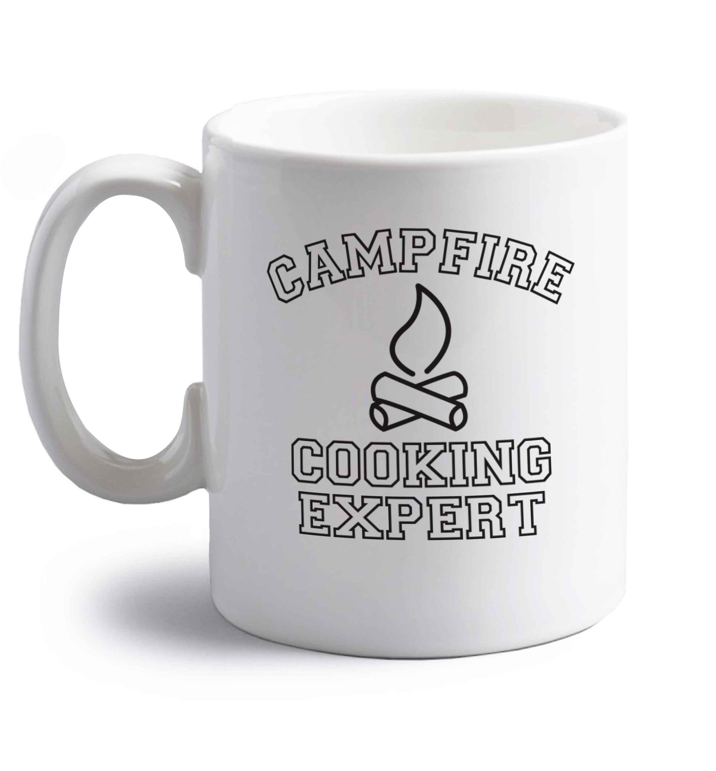 Campfire cooking expert right handed white ceramic mug 