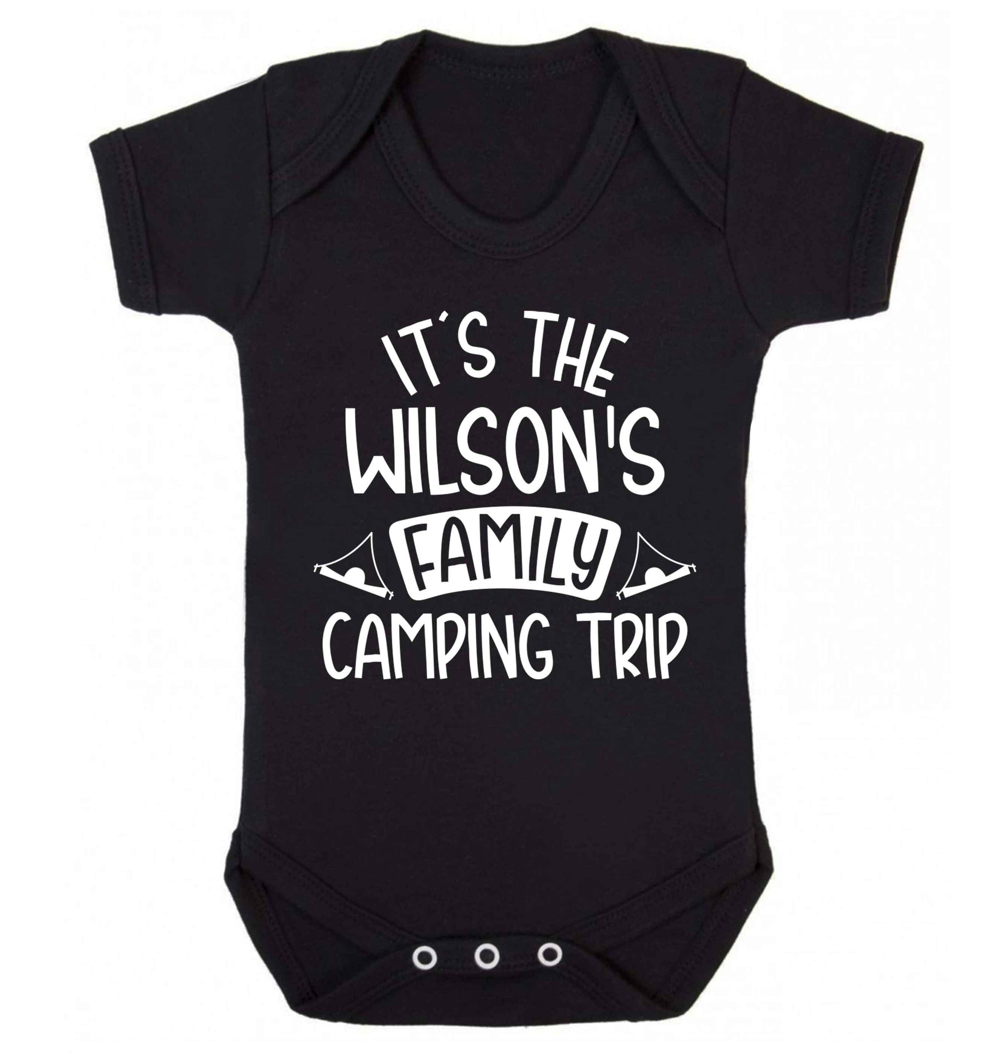 It's the Wilson's family camping trip personalised Baby Vest black 18-24 months