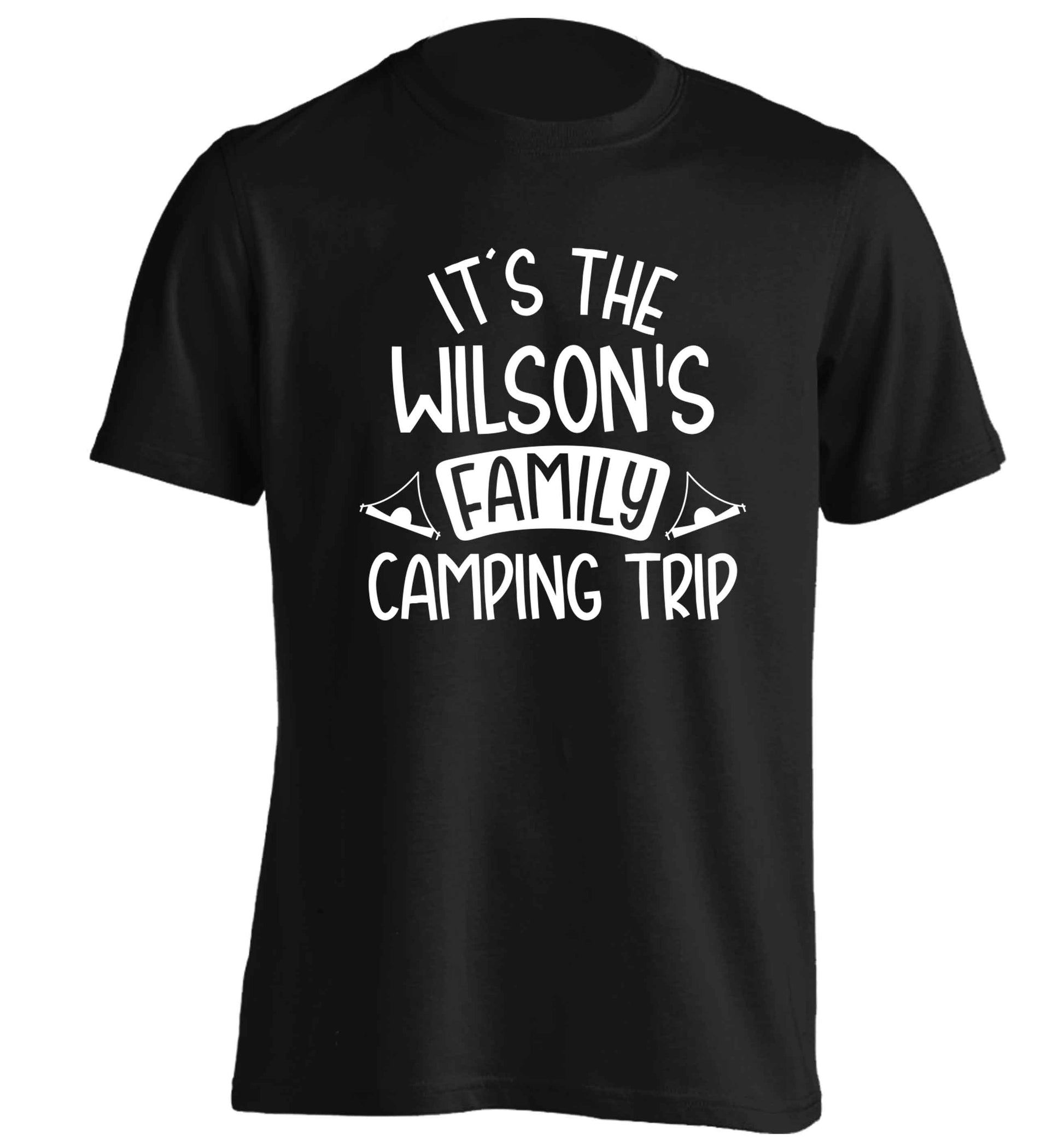 It's the Wilson's family camping trip personalised adults unisex black Tshirt 2XL