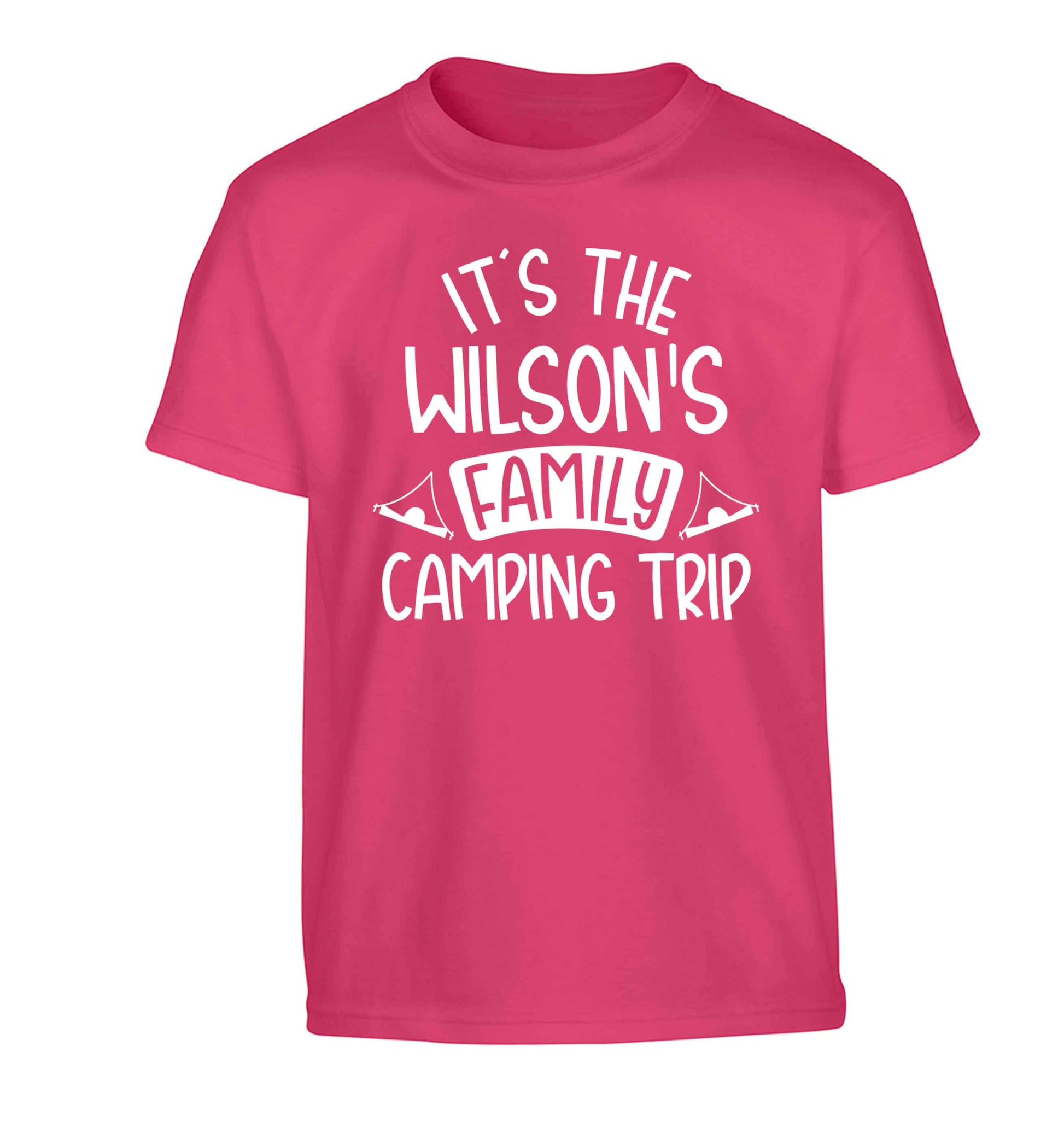 It's the Wilson's family camping trip personalised Children's pink Tshirt 12-13 Years